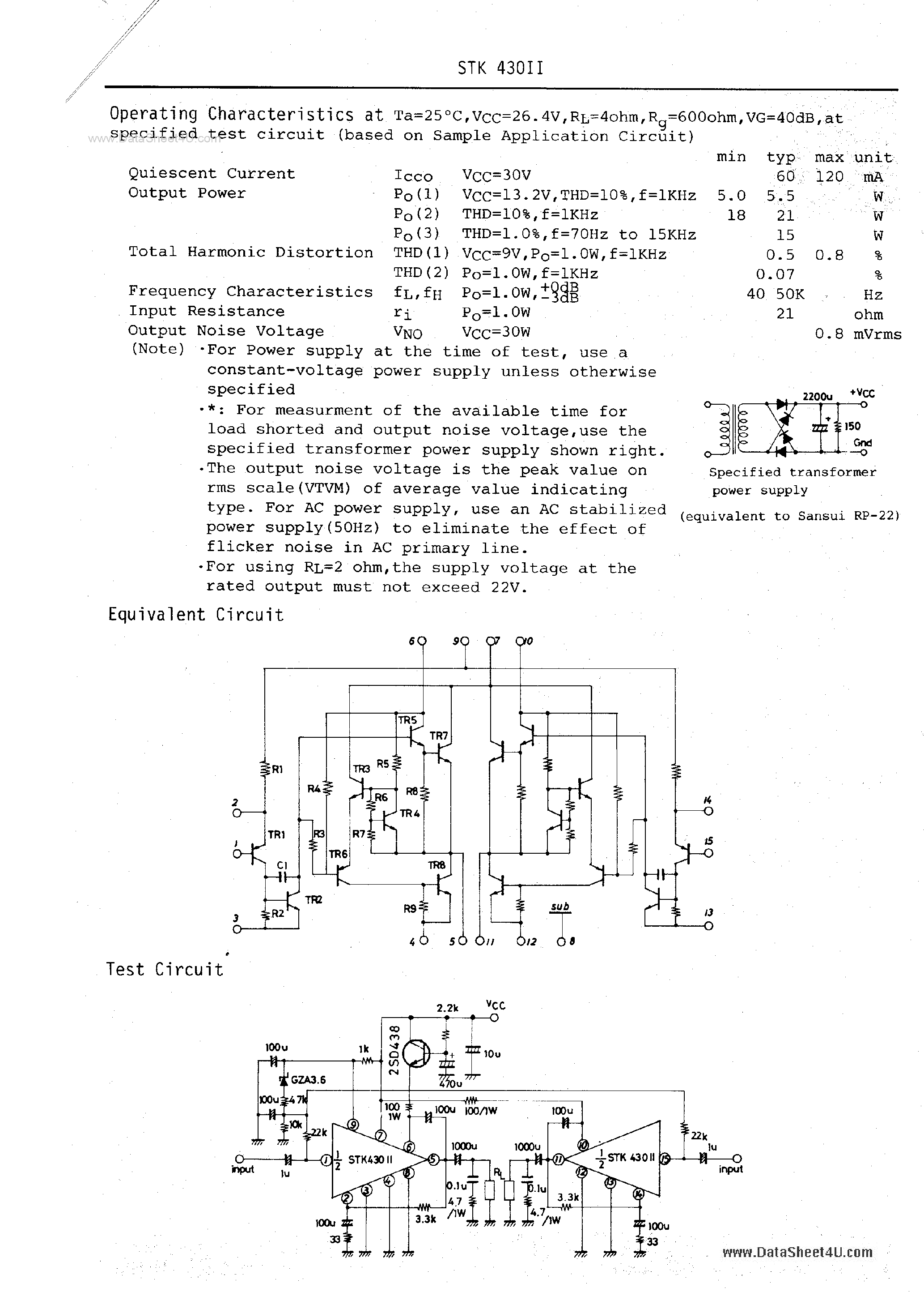 Datasheet STK430II page 2 Datasheet STK430II - 2-Channel AF Power Amplifier page 2