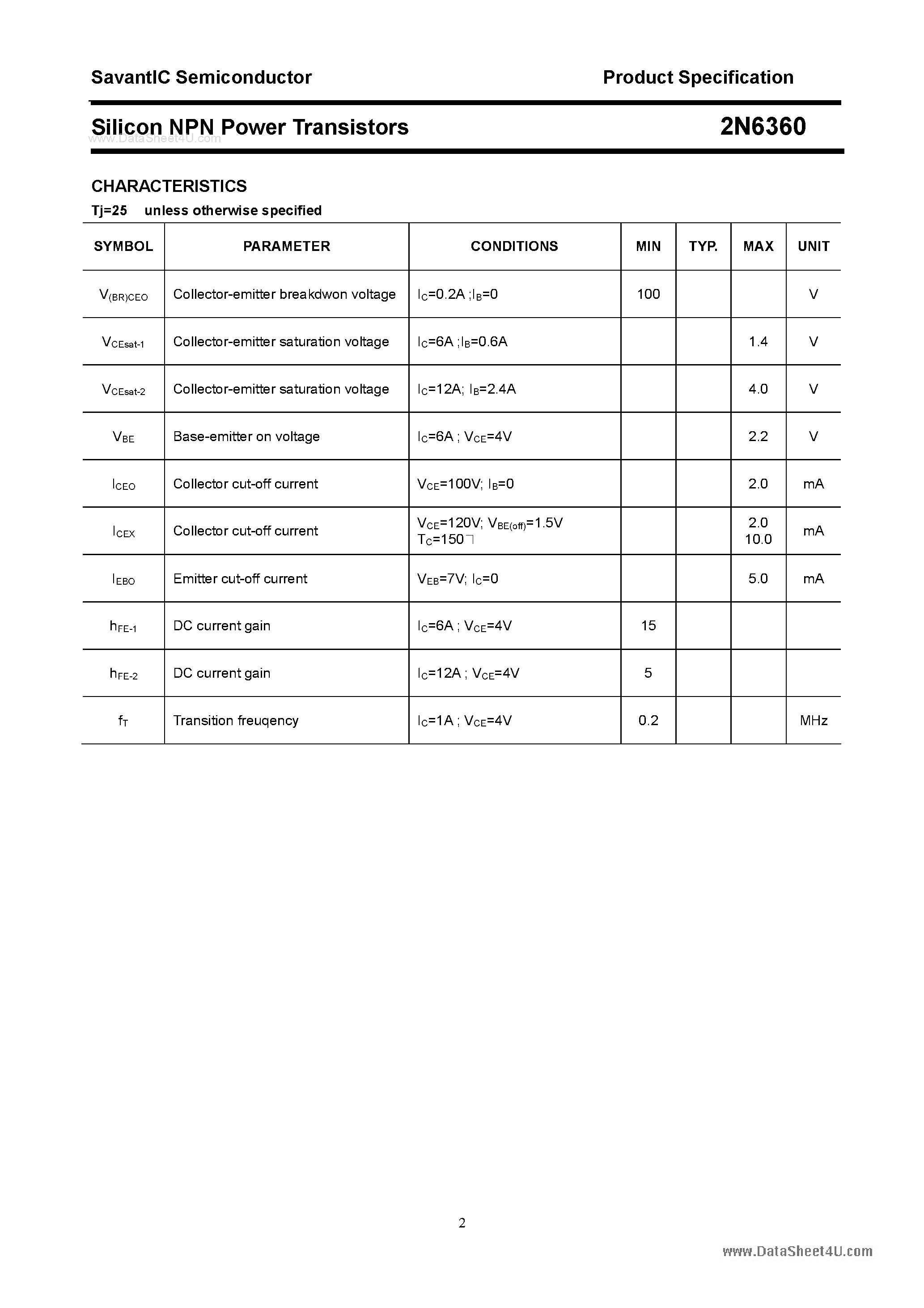 Datasheet 2N6360 - Silicon Power Transistor page 2