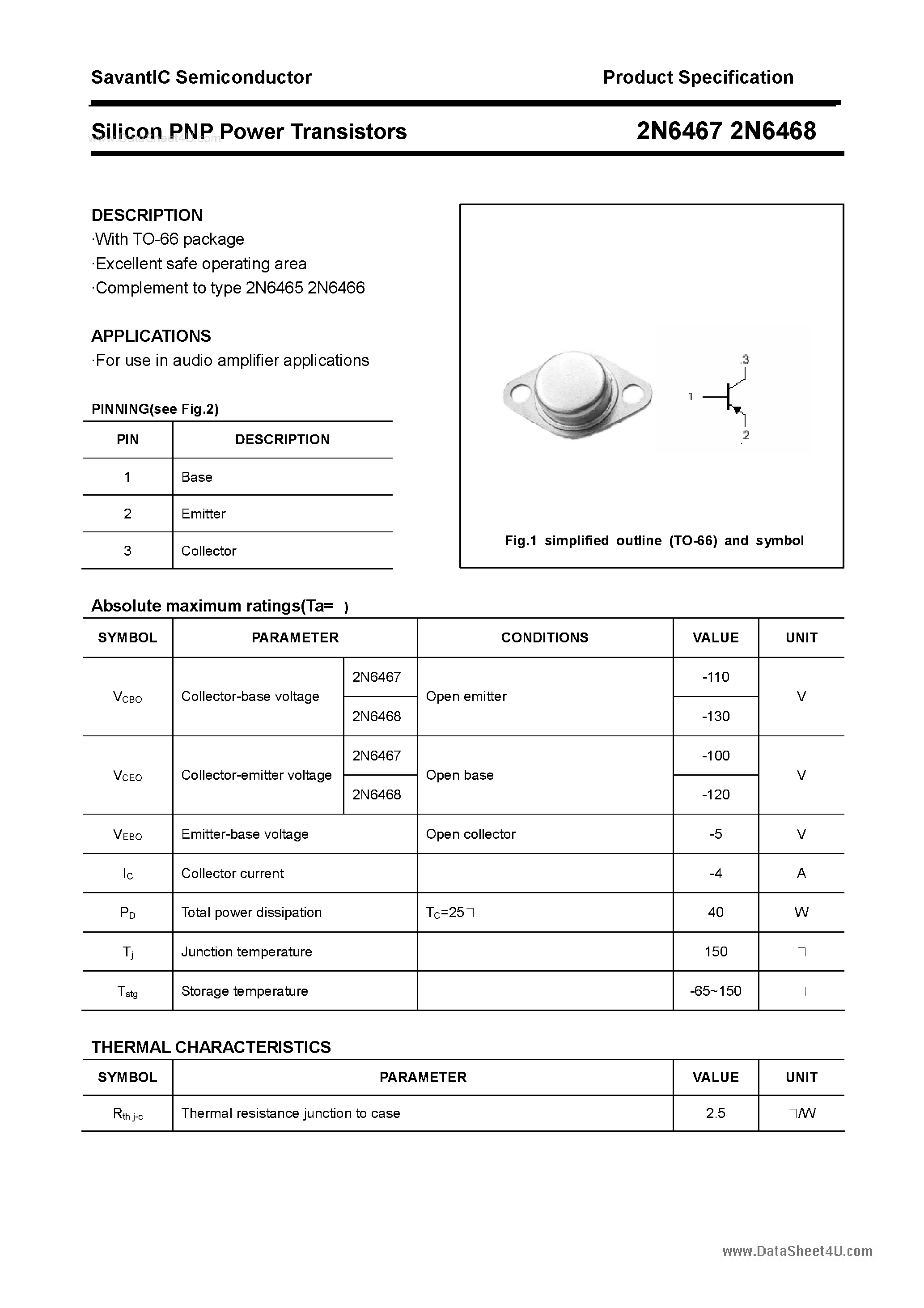 Datasheet 2N6467 - (2N6467 / 2N6468) Silicon Power Transistor page 1