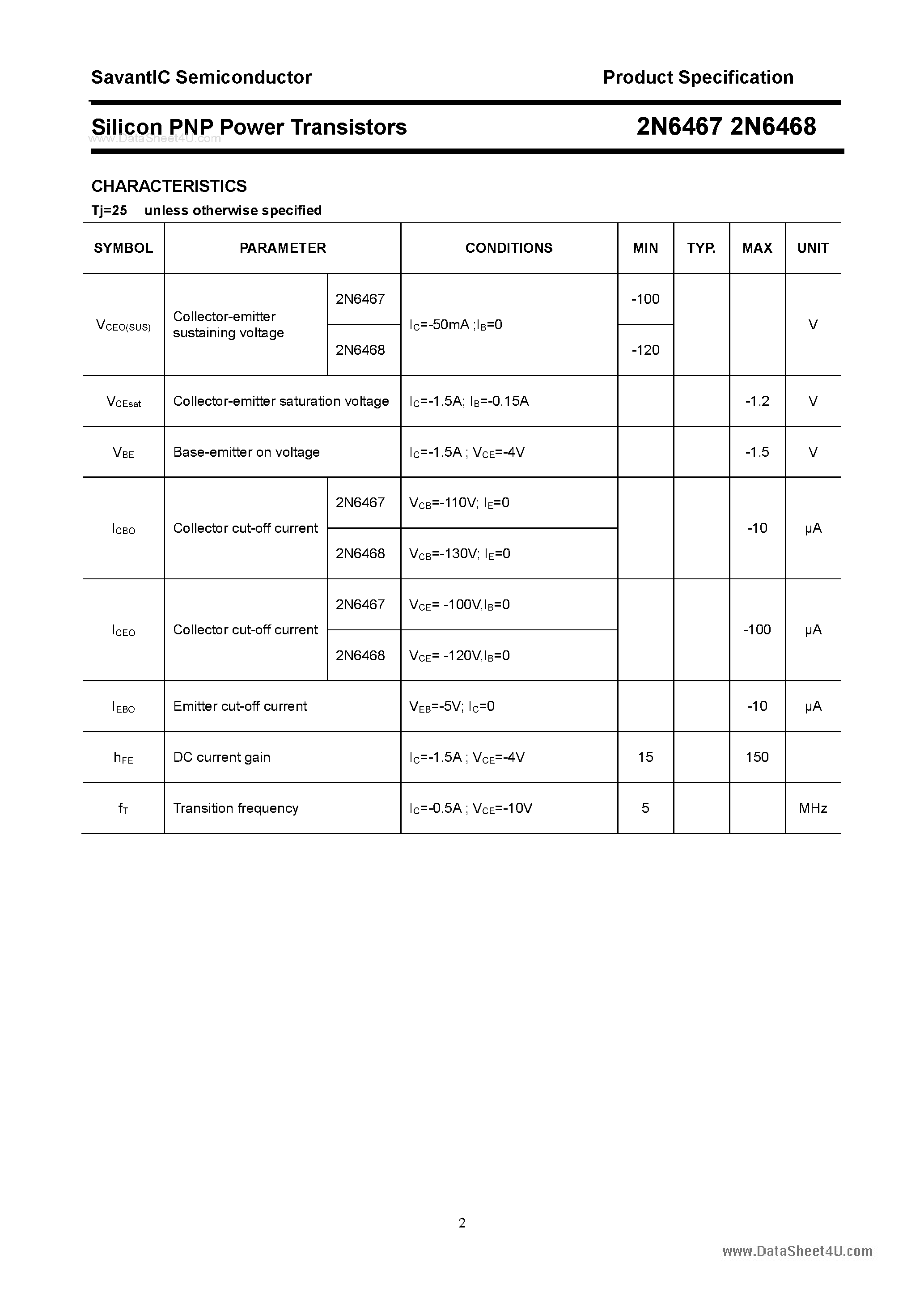 Datasheet 2N6467 - (2N6467 / 2N6468) Silicon Power Transistor page 2