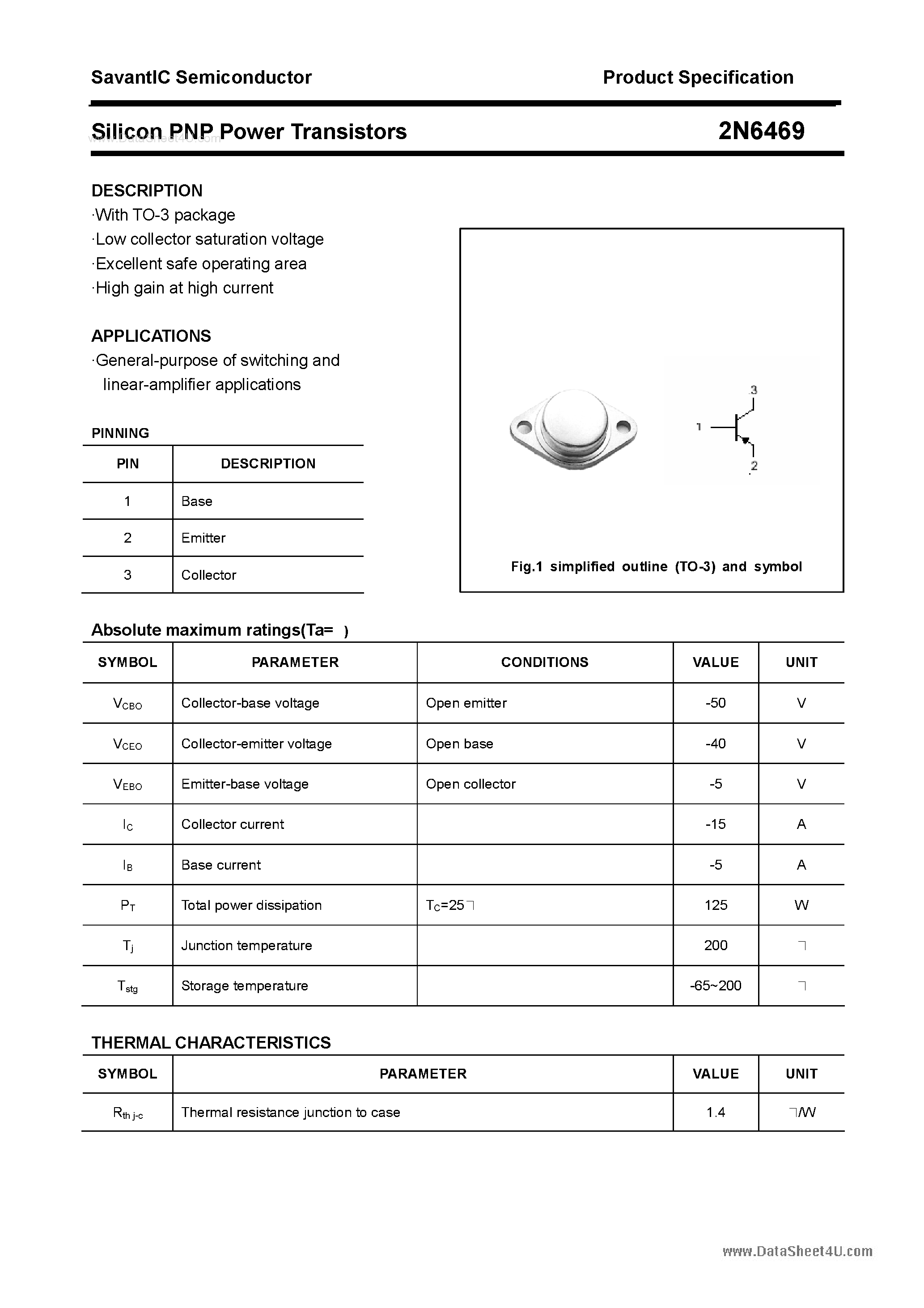 Datasheet 2N6469 - Silicon Power Transistor page 1