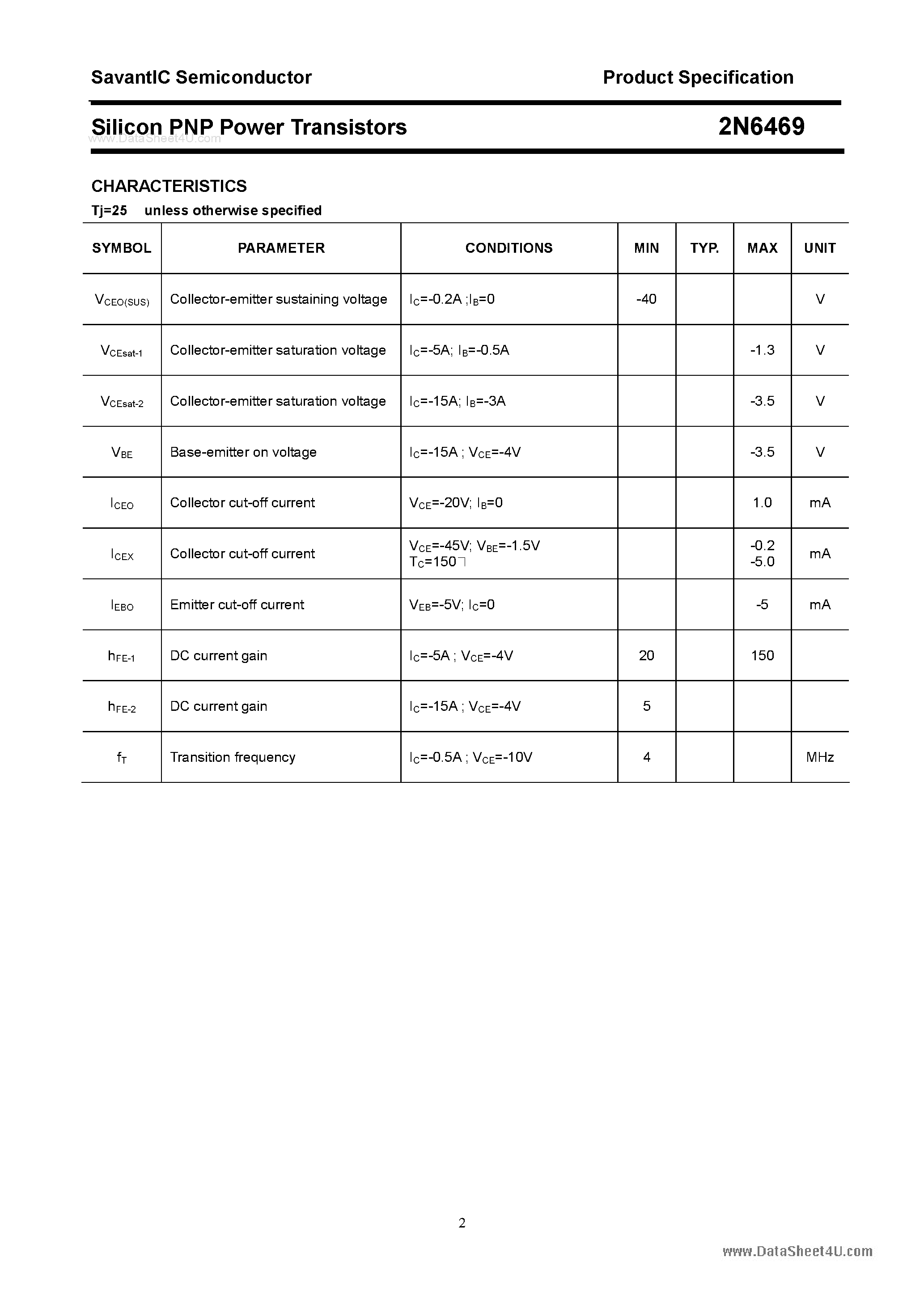 Datasheet 2N6469 - Silicon Power Transistor page 2