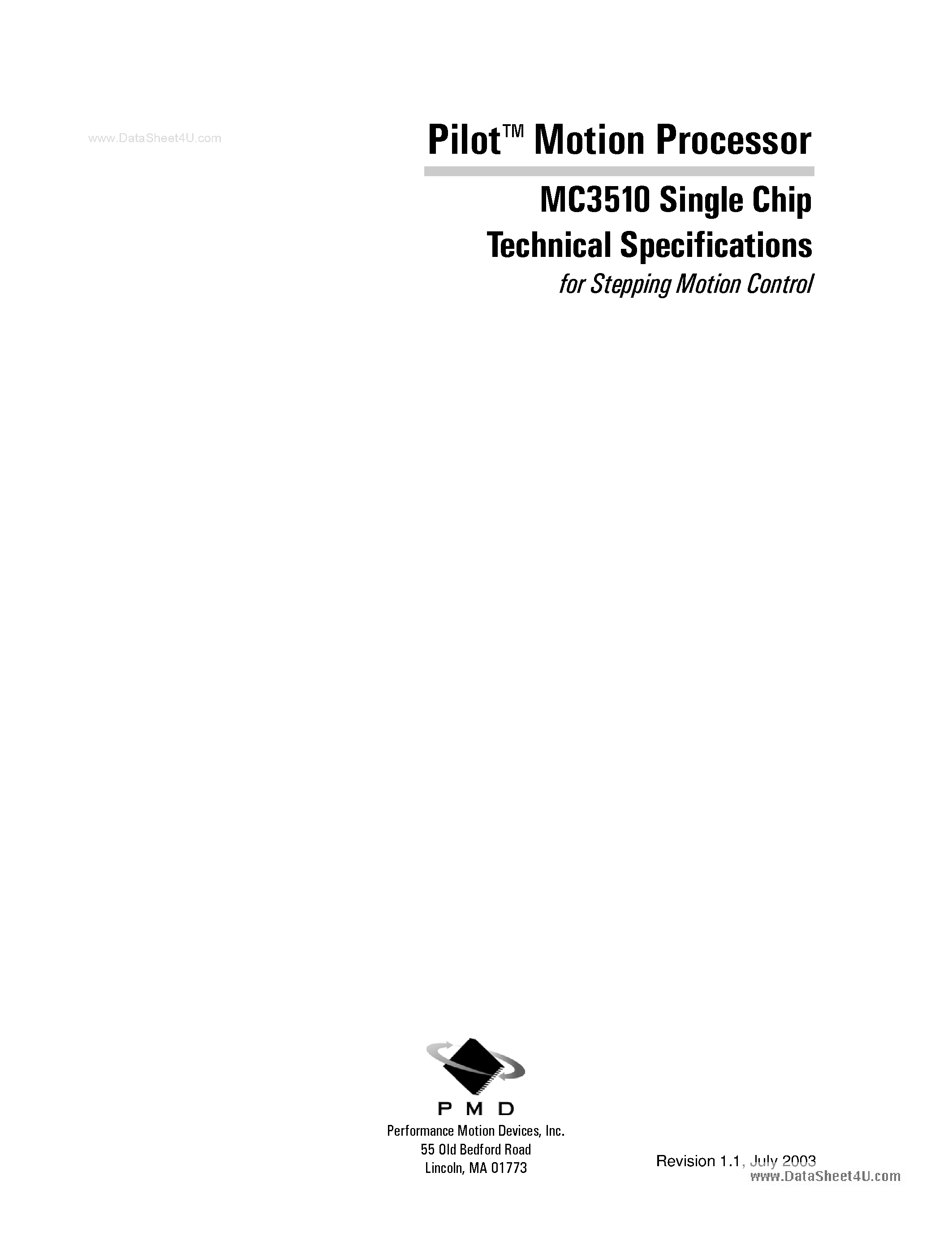 Datasheet MC3510 - Pilot Motion Processor page 1