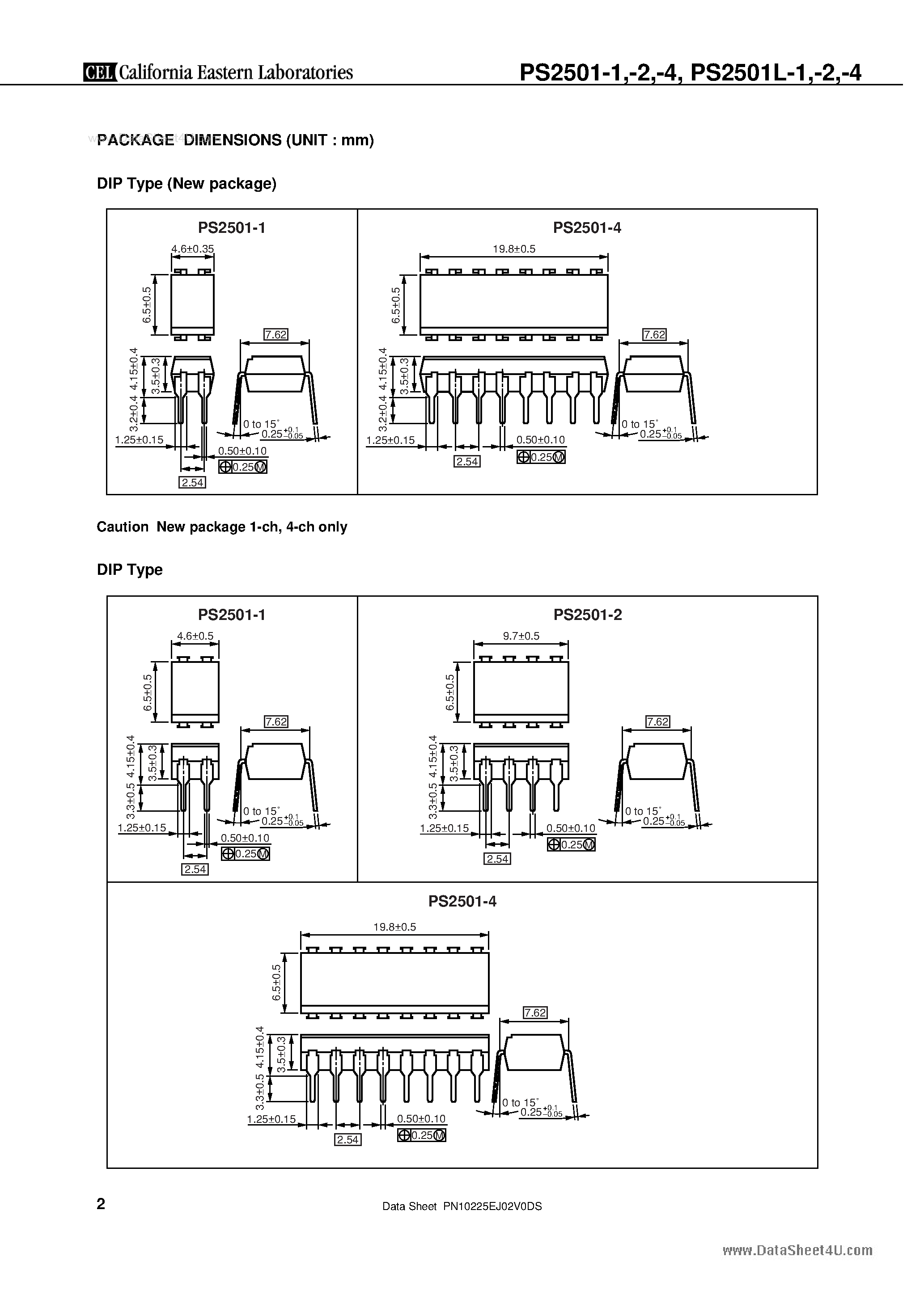 Datasheet PS2501-1 - HIGH ISOLATION VOLTAGE SINGLE TRANSISTOR TYPE MULTI PHOTOCOUPLER SERIES page 2