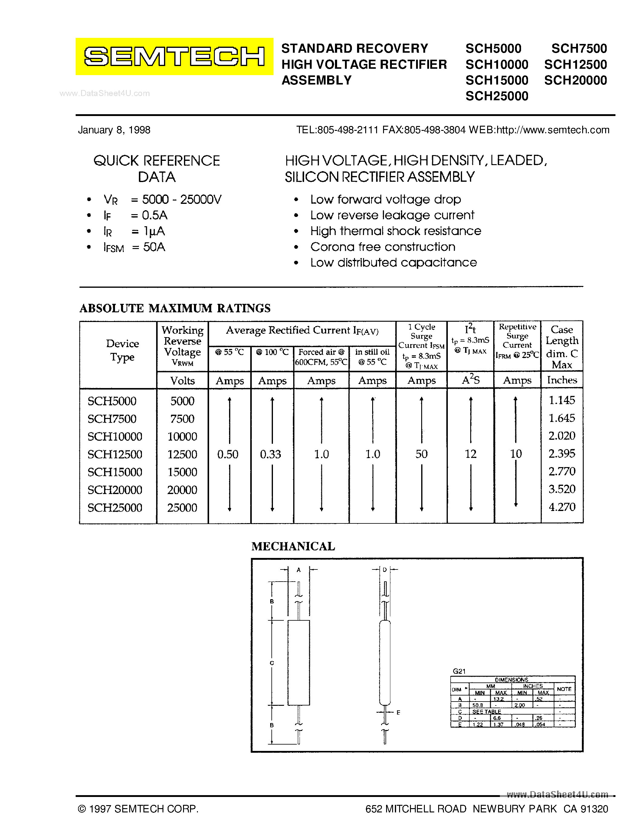 Даташит на микросхему SCH10000 страница 1 Даташит SCH10000 - (SCHxxxx) STANDARD RECOVERY HIGH VOLTAGE RECTIFIER ASSEMBLY страница 1