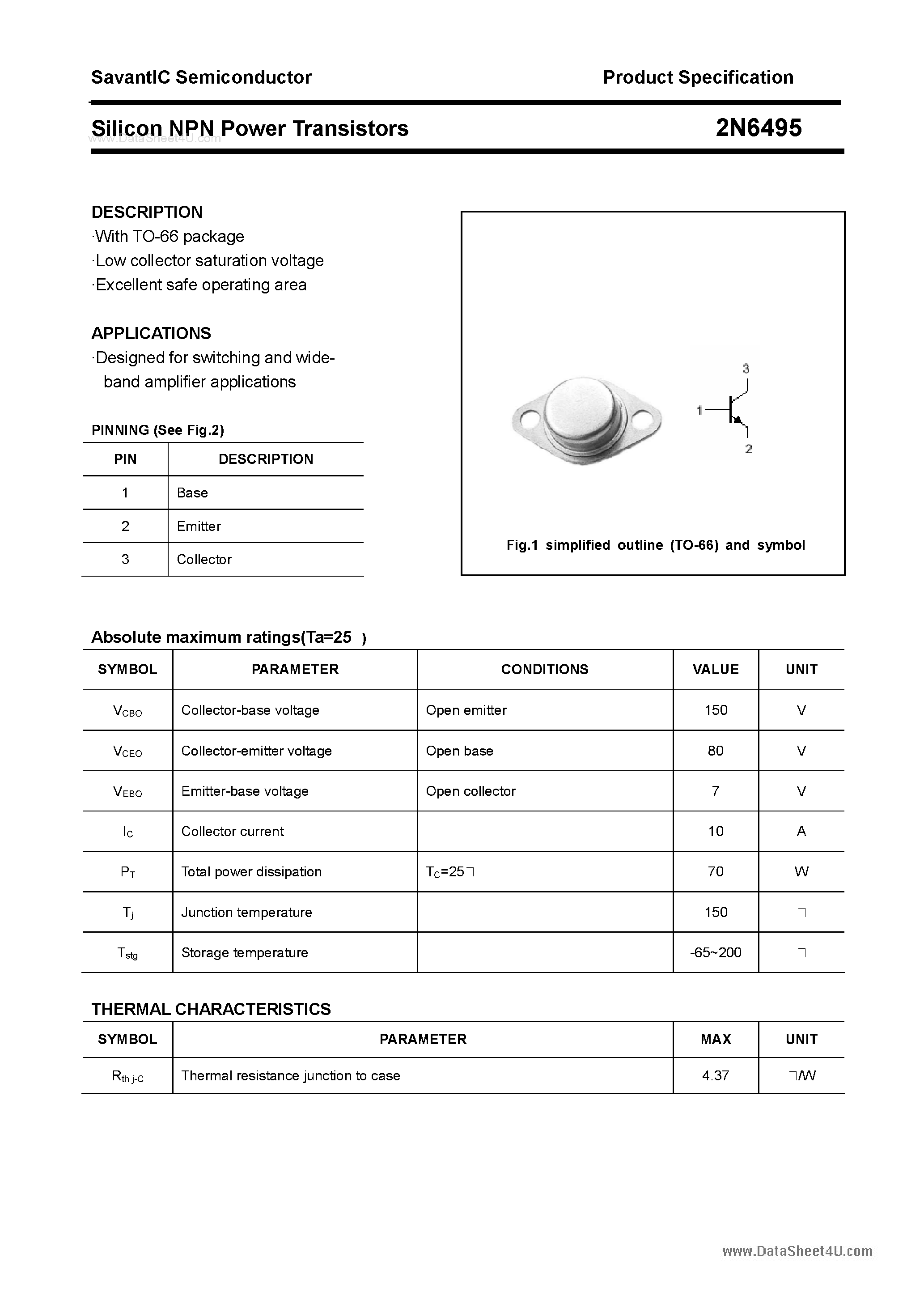 Datasheet 2N6495 - Silicon Power Transistor page 1