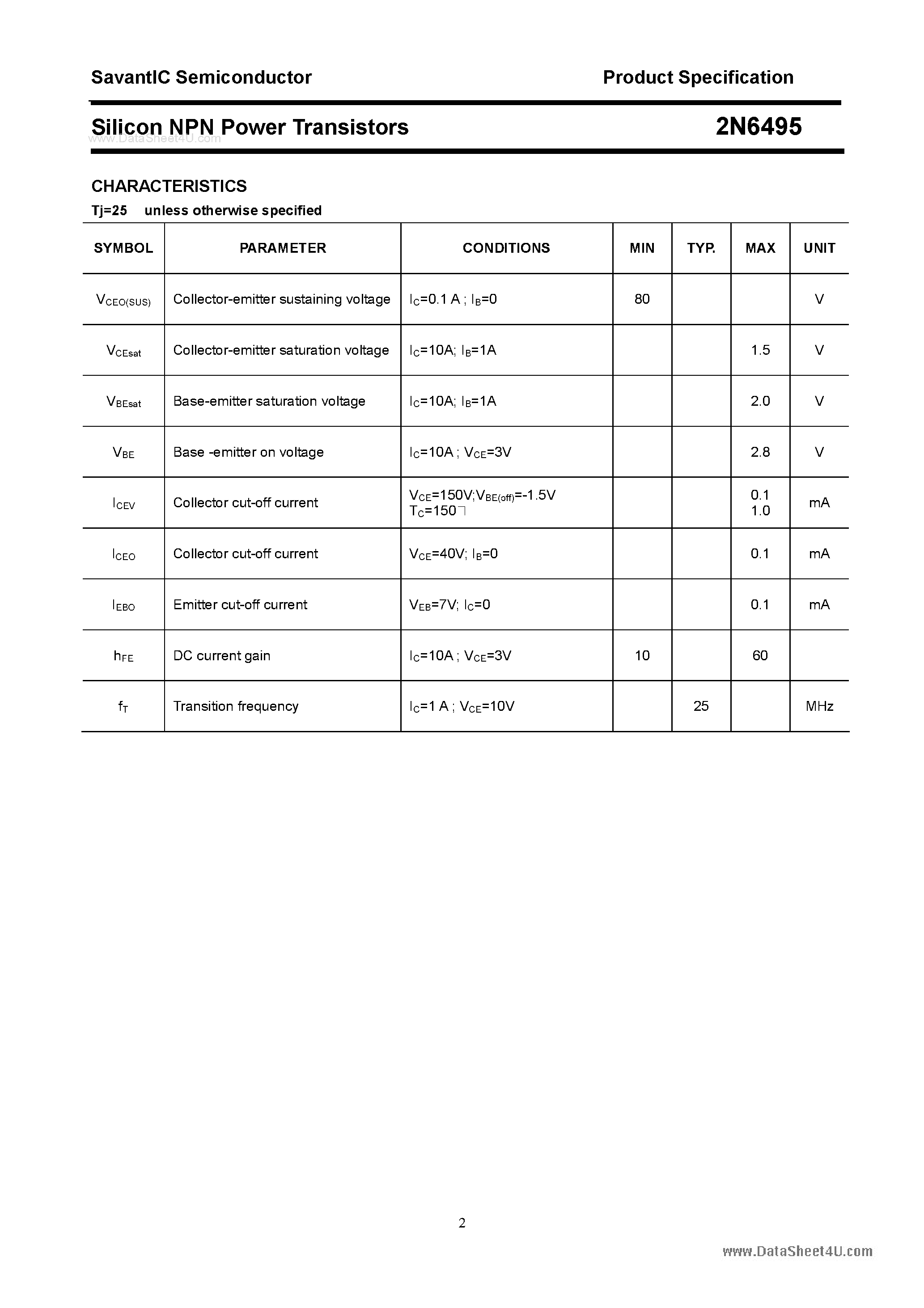Datasheet 2N6495 - Silicon Power Transistor page 2