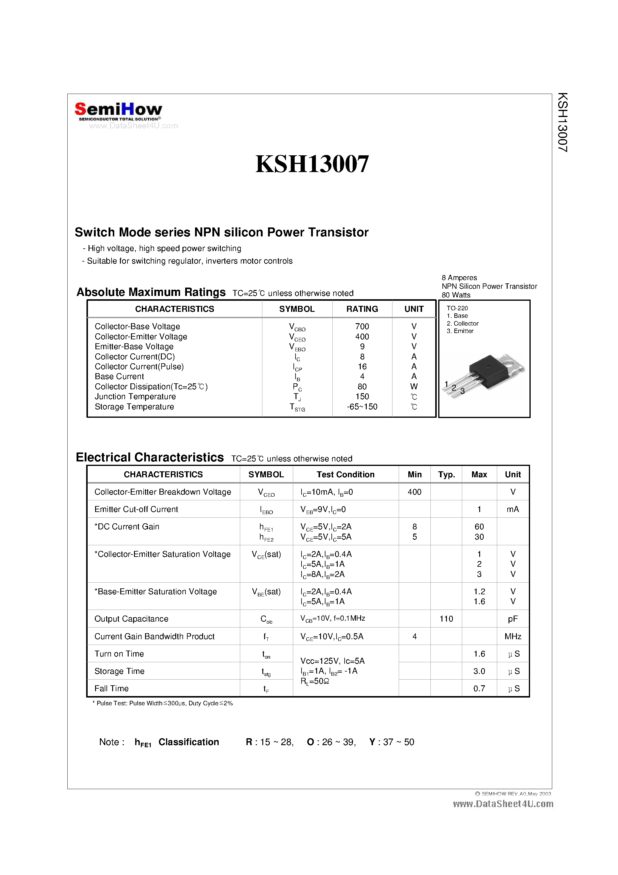 Даташит KSH13007 - Switch Mode Series NPN Silicon Power Transistor страница 2