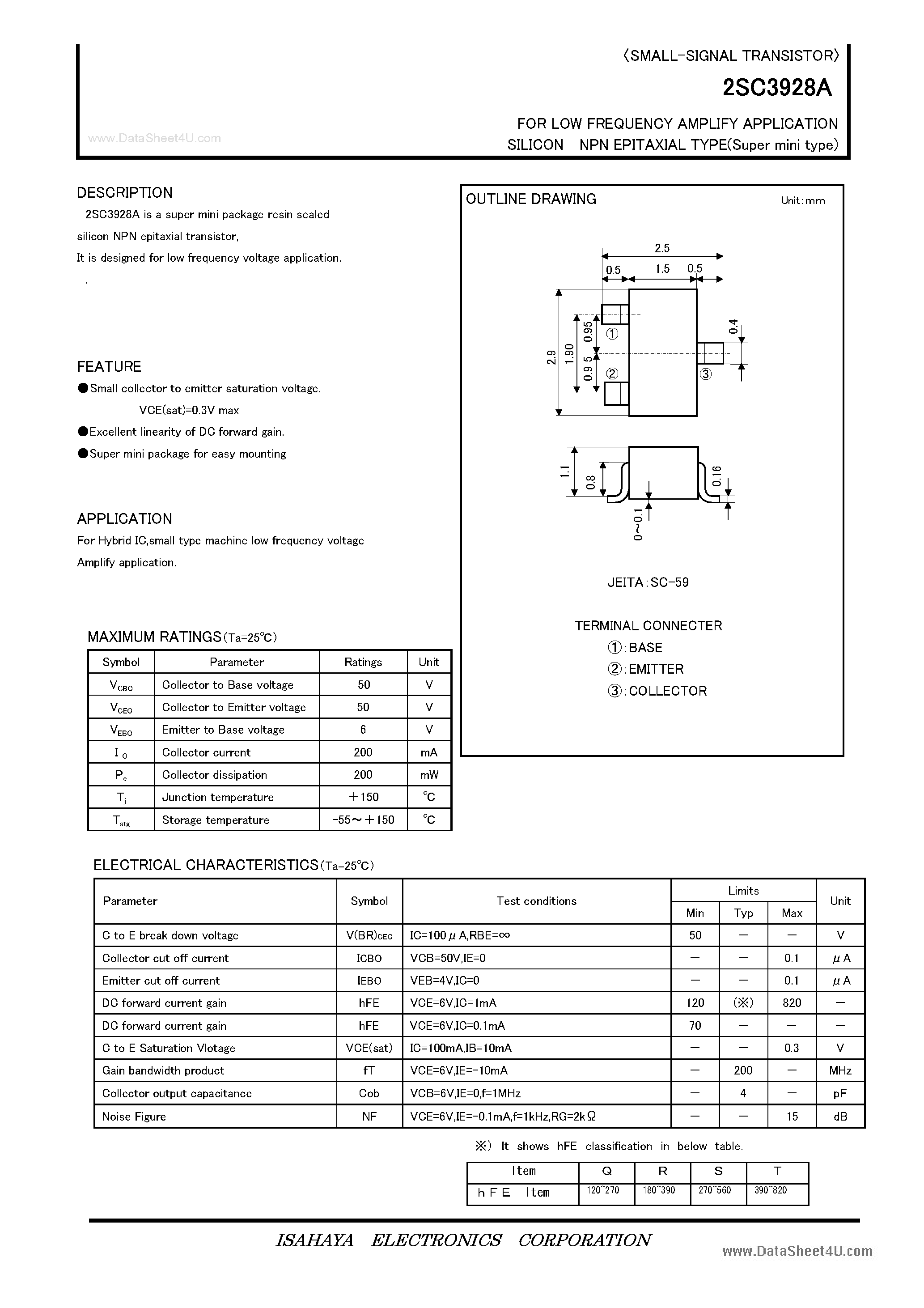 Даташит на микросхему 2SC3928A страница 1 Даташит 2SC3928A - SMALL-SIGNAL TRANSISTOR страница 1