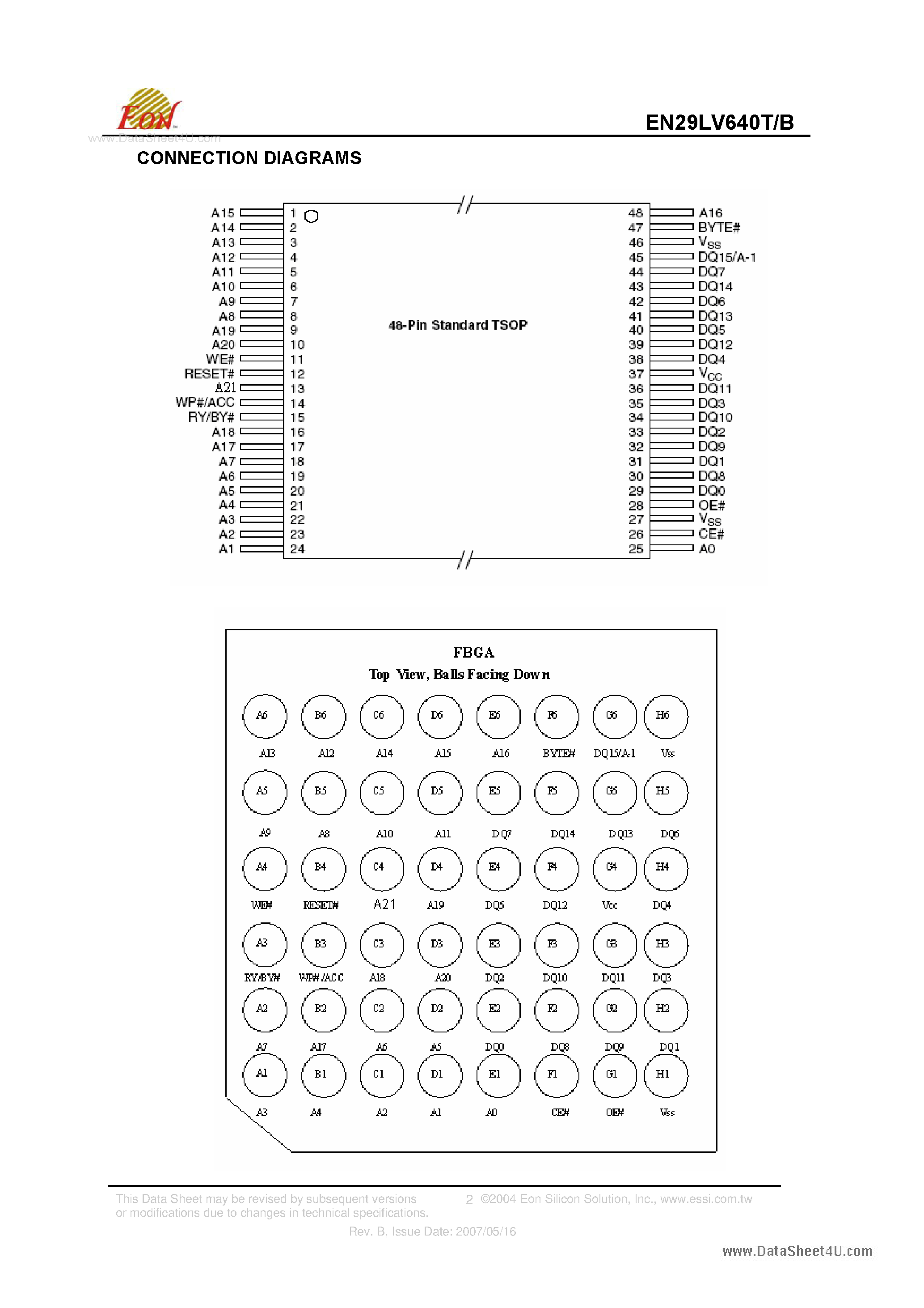 Datasheet EN29LV640B - 64 Megabit (8M x 8-bit / 4M x 16-bit) Flash Memory Boot Sector Flash Memory page 2