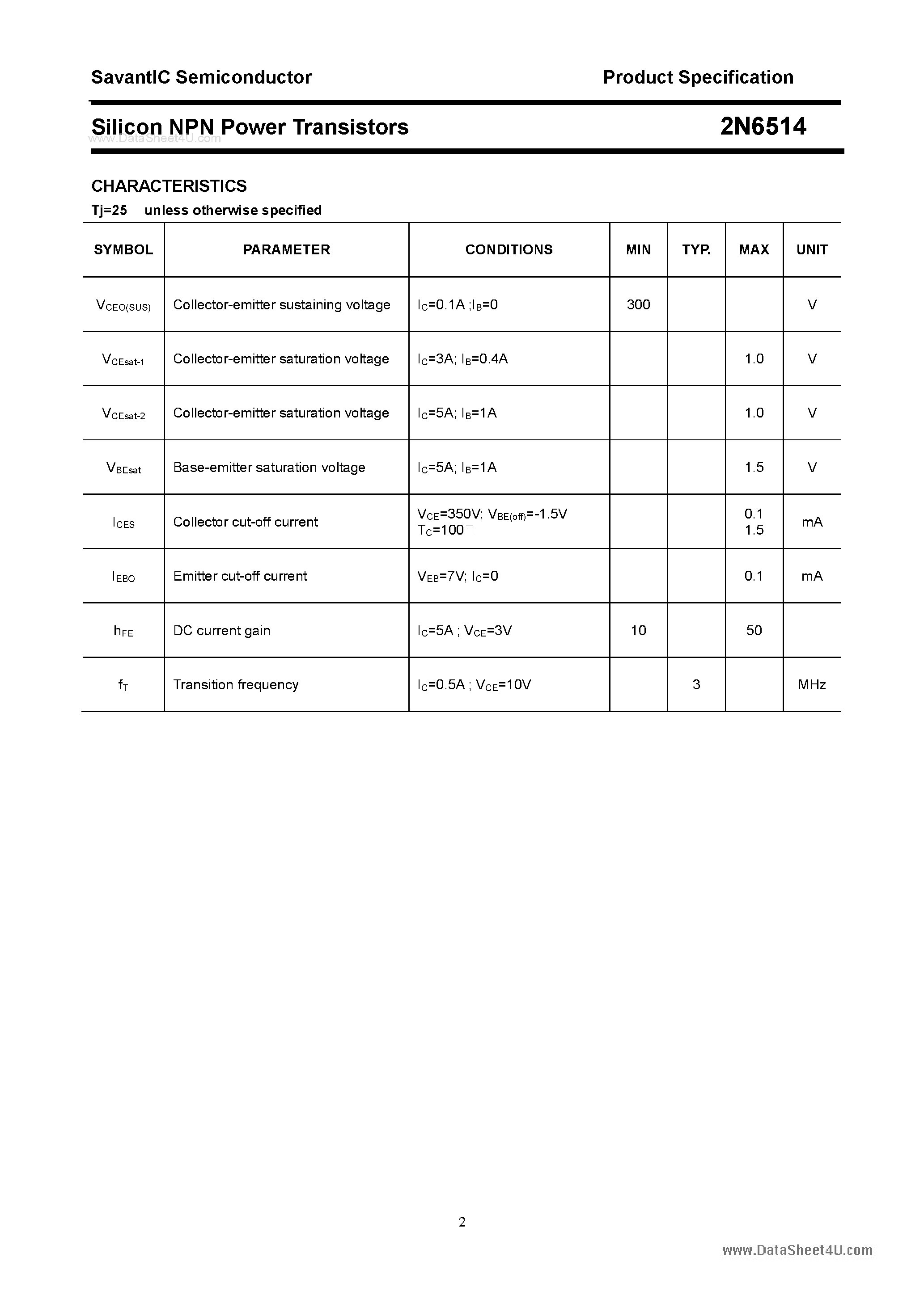 Datasheet 2N6514 - Silicon Power Transistor page 2