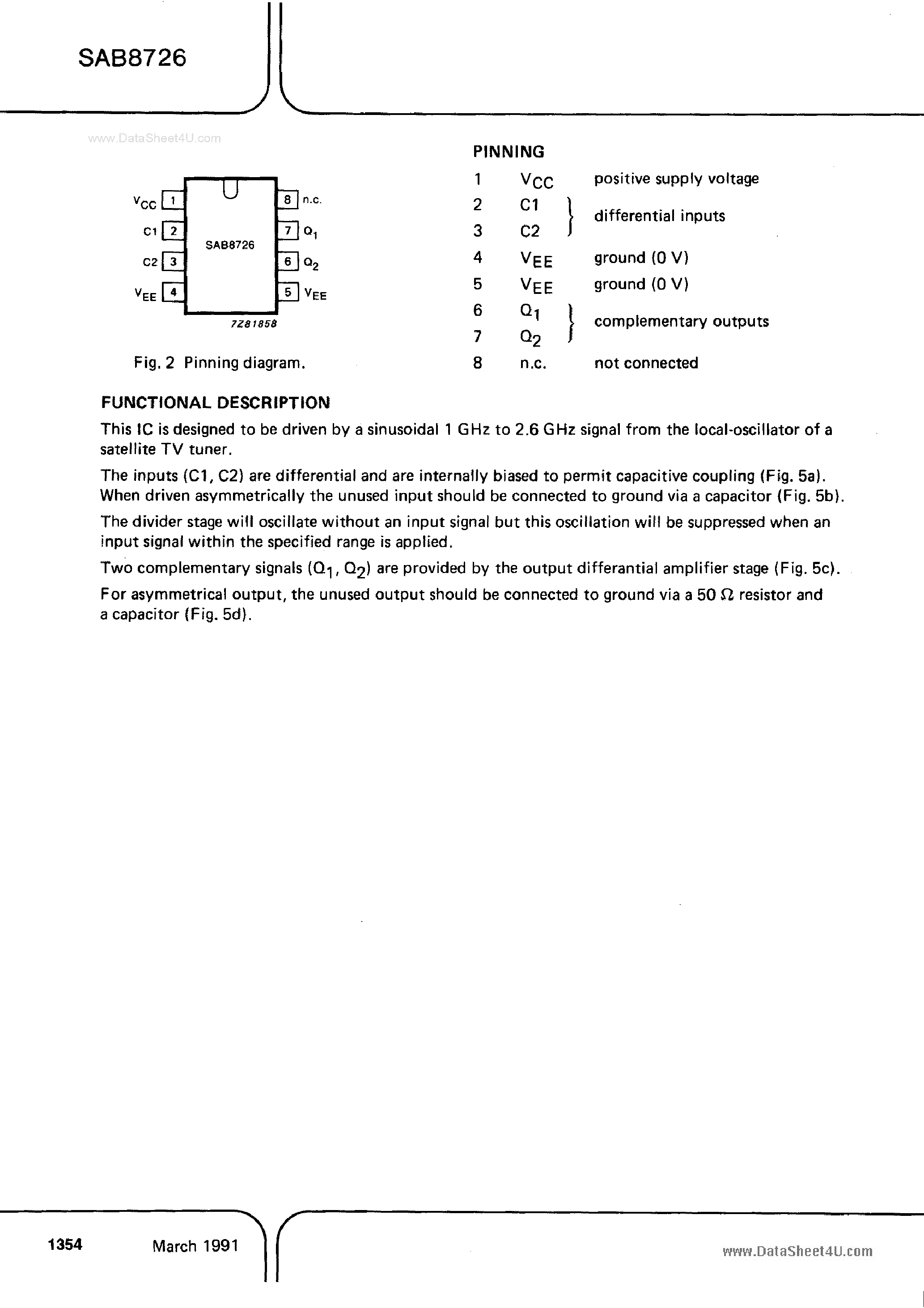Datasheet SAB8726 - Sensitive 2.6GHz Divide by 2 Prescaler page 2