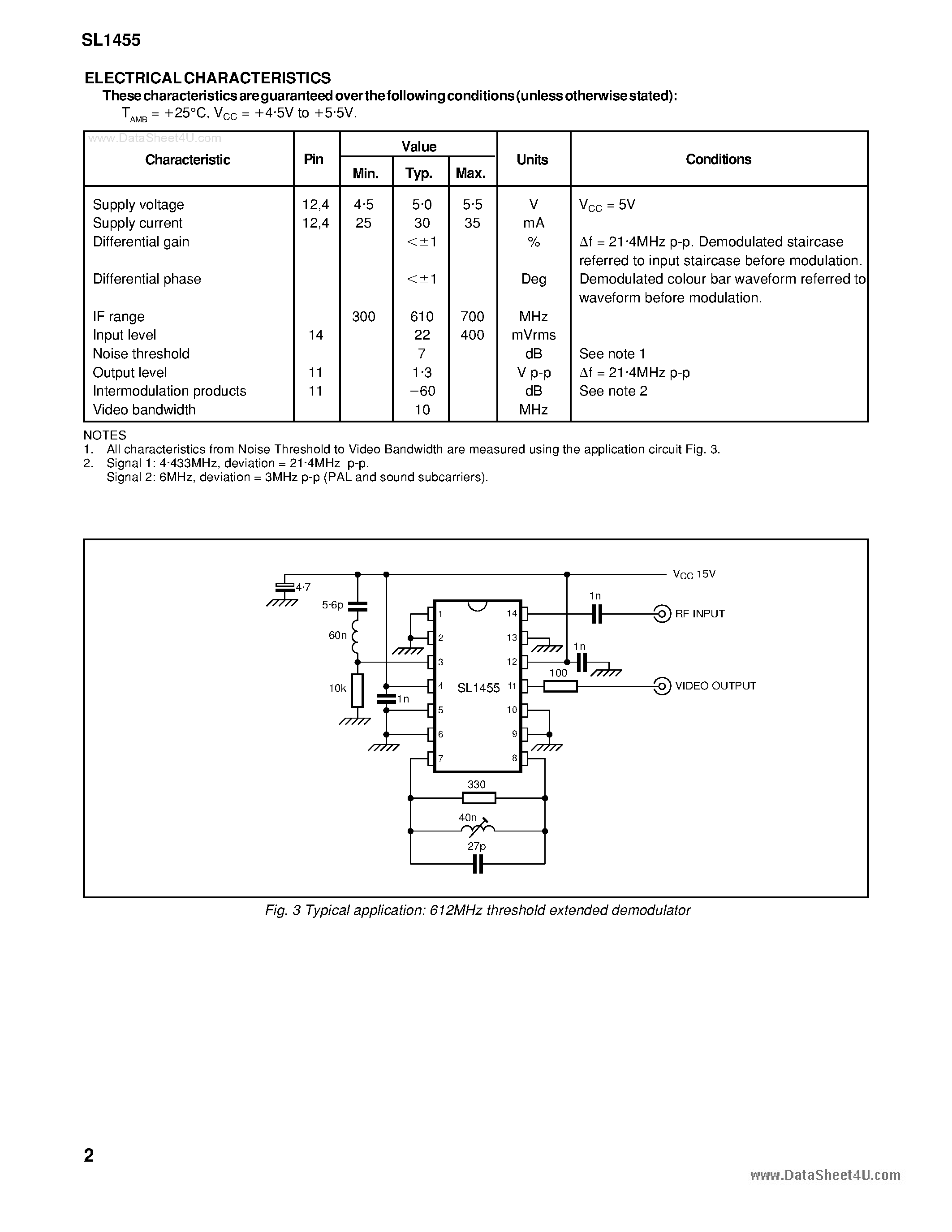 Даташит на микросхему SL1455 страница 2 Даташит SL1455 - Wideband Linear FM Detector страница 2