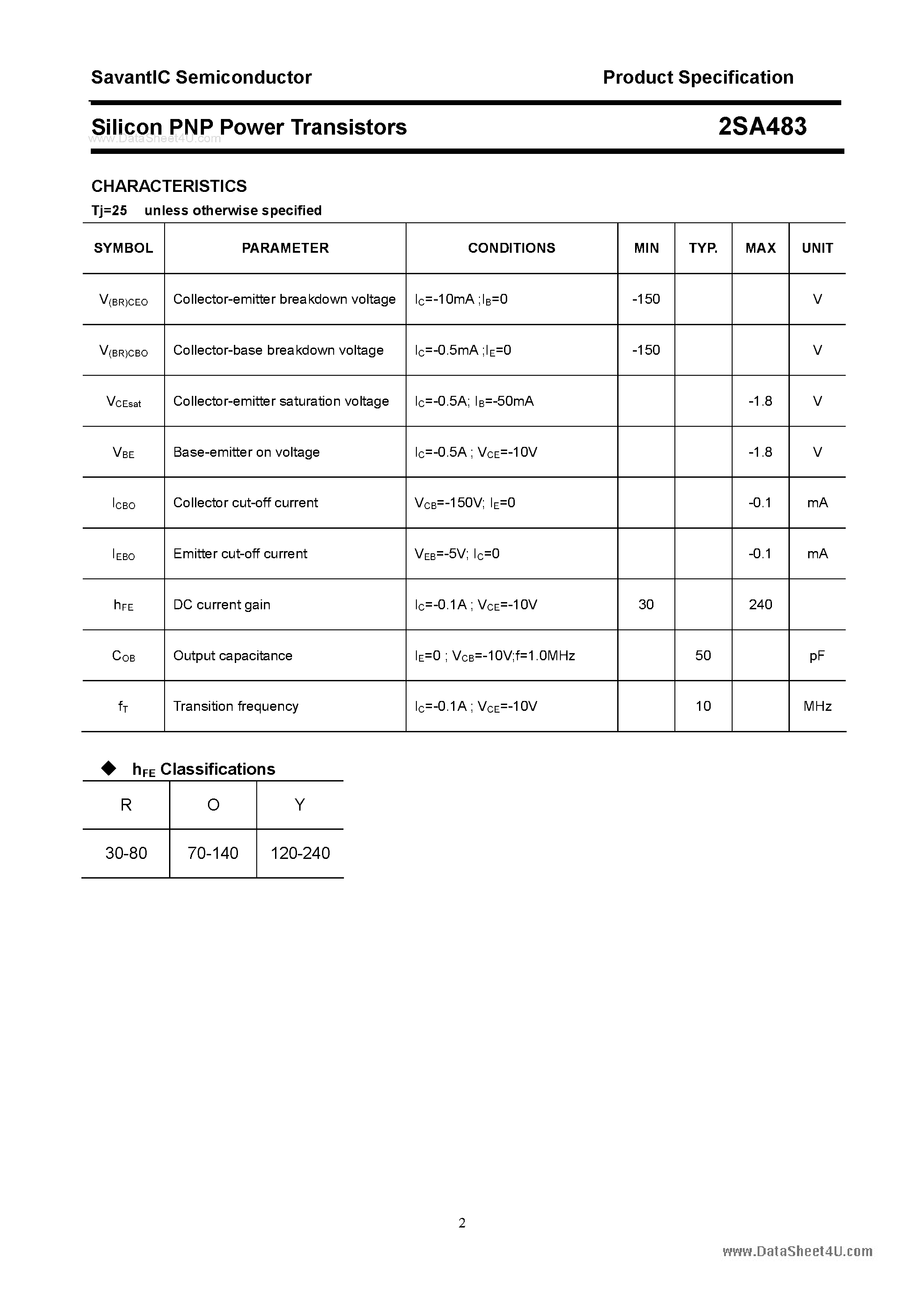 Datasheet 2SA483 - Silicon Power Transistor page 2