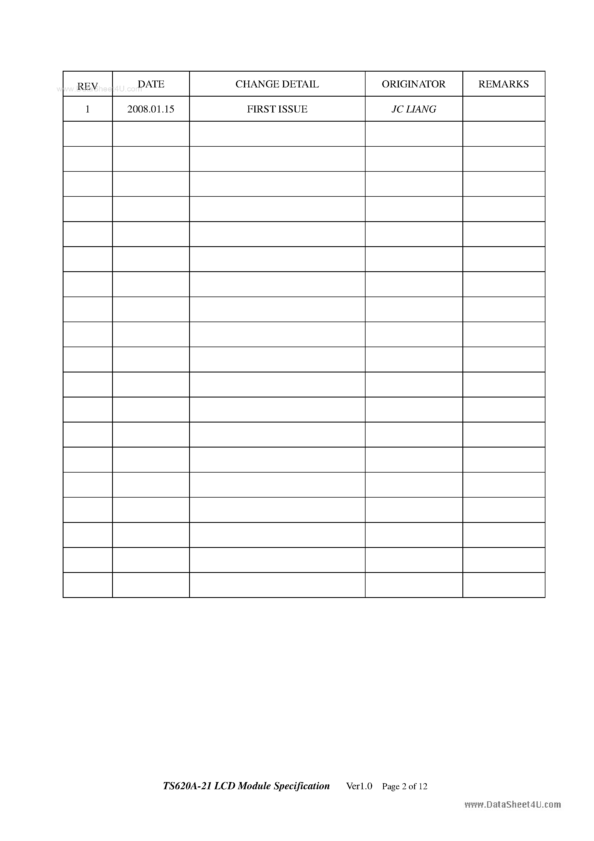 Datasheet TS1620B-7 - LCD Module page 2