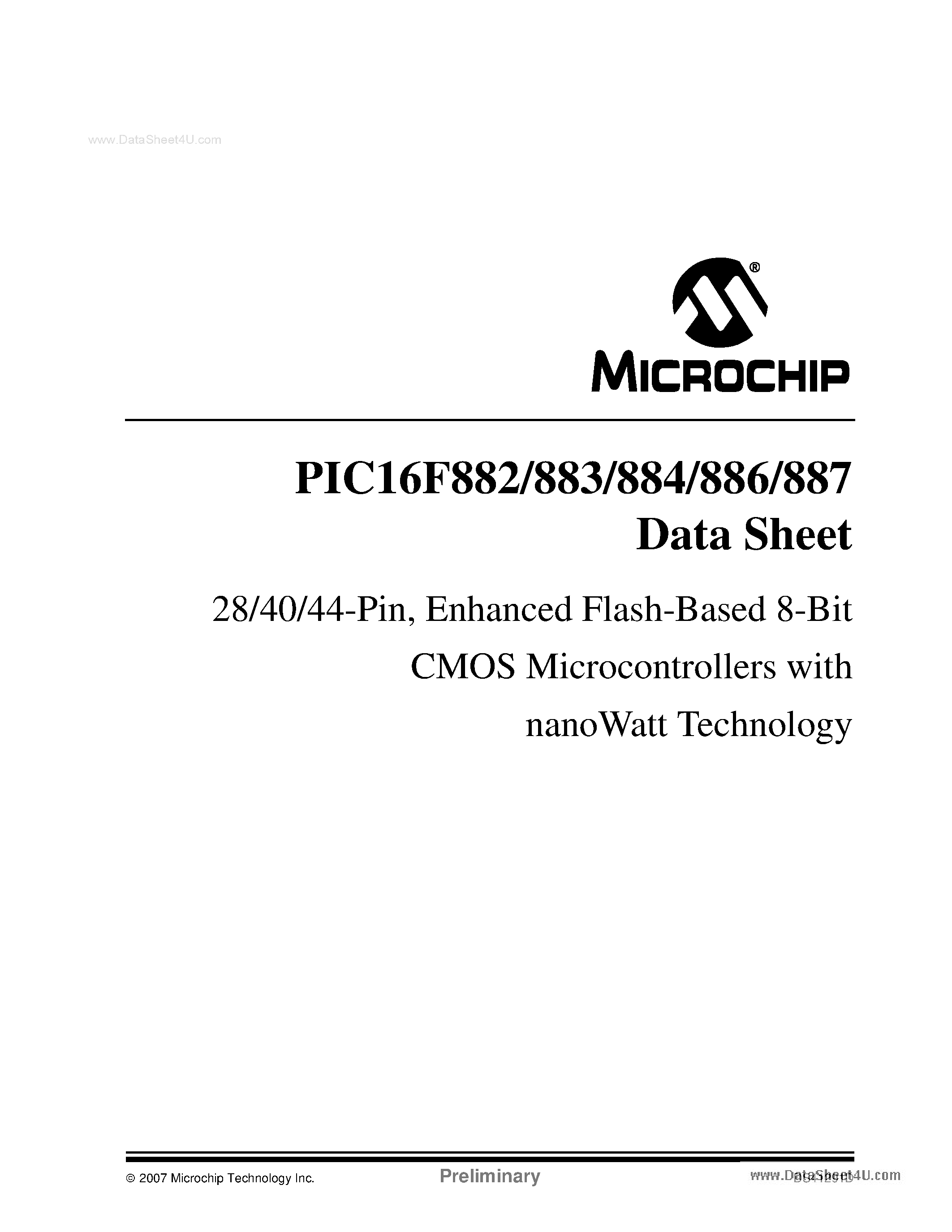 Даташит PIC16F883 - (PIC16F882 - PIC16F887) Enhanced Flash-Based 8-Bit CMOS Microcontrollers страница 1