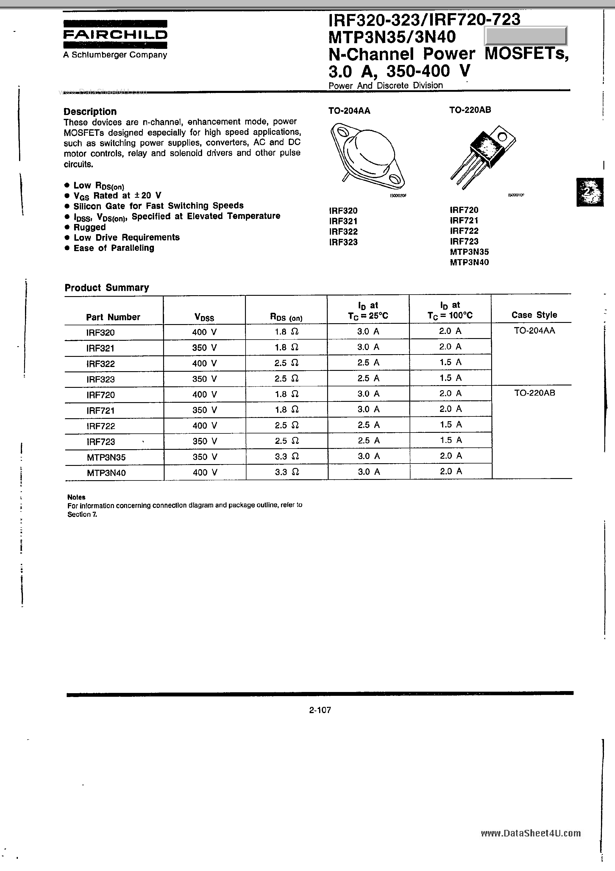 Datasheet MTP3N35 - N-Channel Power MOSFETs page 1