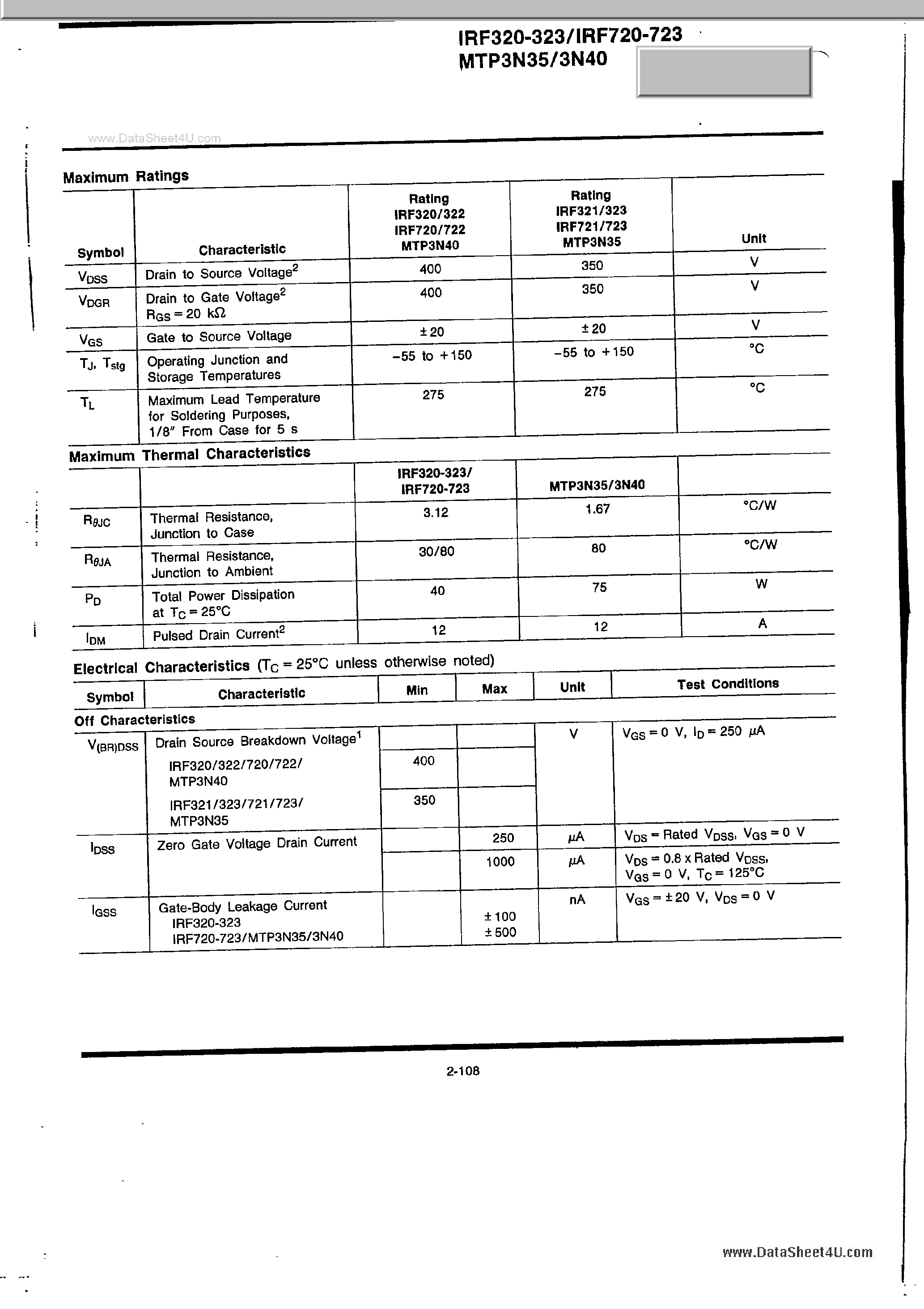 Datasheet MTP3N35 - N-Channel Power MOSFETs page 2