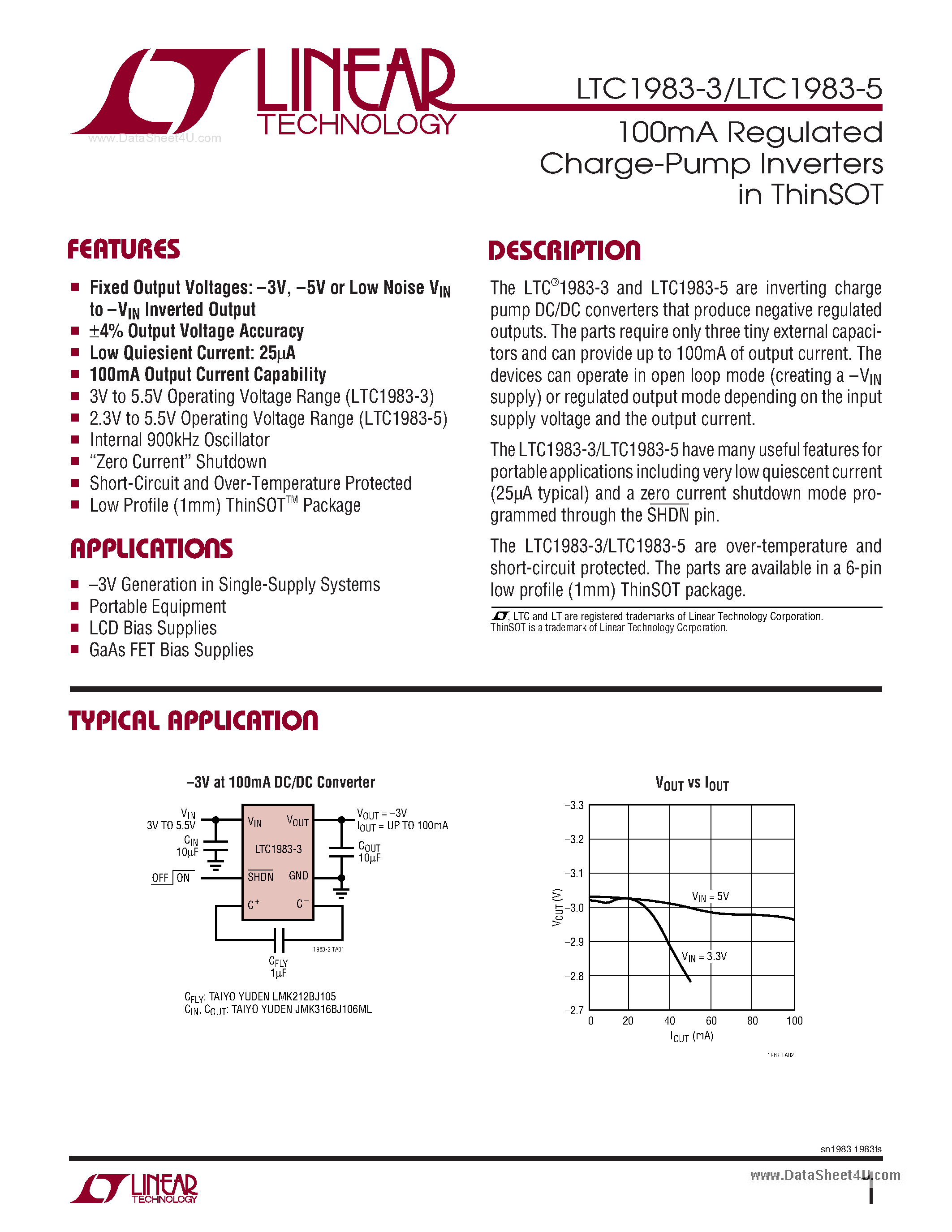 Даташит LTC1983-3 - (LTC1983-3/-5) 100mA REGULATED CHARGE-PUMP INVERTERS страница 1