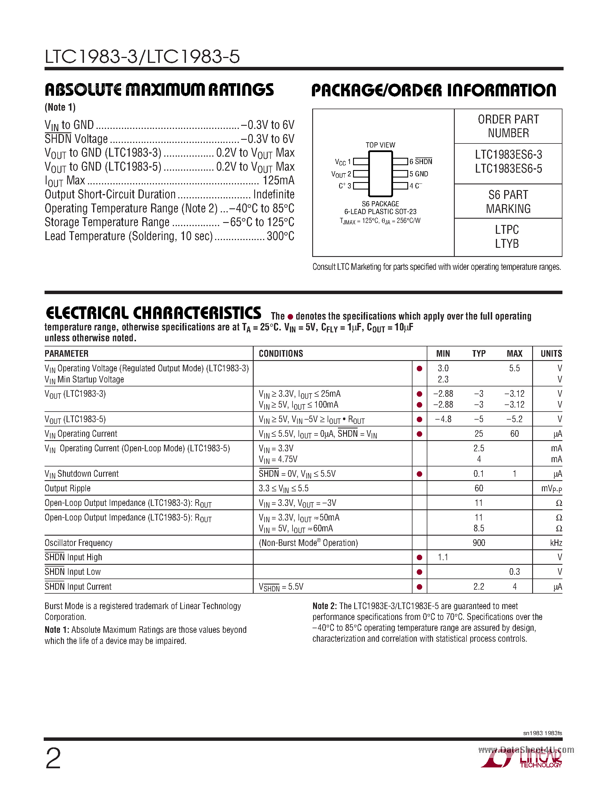 Даташит LTC1983-3 - (LTC1983-3/-5) 100mA REGULATED CHARGE-PUMP INVERTERS страница 2