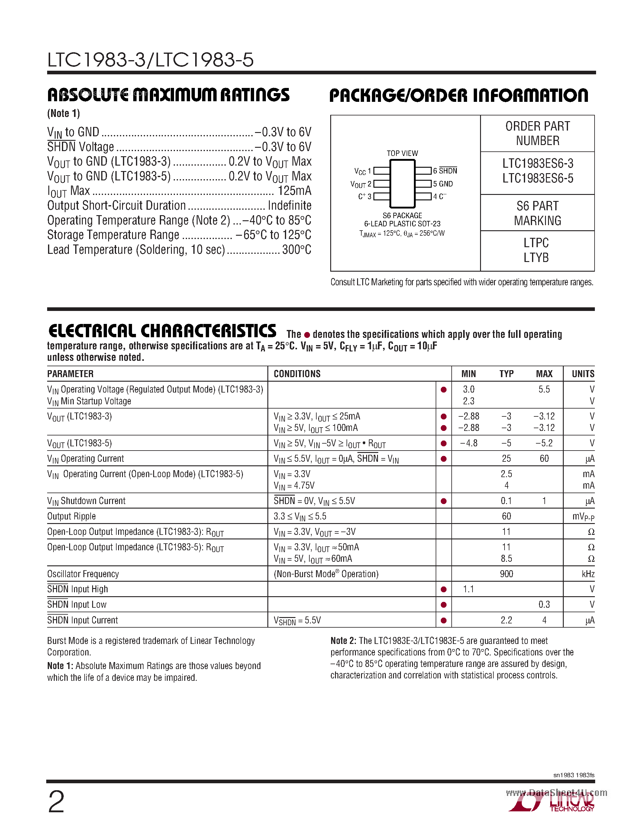 Datasheet LTC1983-3 - (LTC1983-3/-5) 100mA REGULATED CHARGE-PUMP INVERTERS page 2