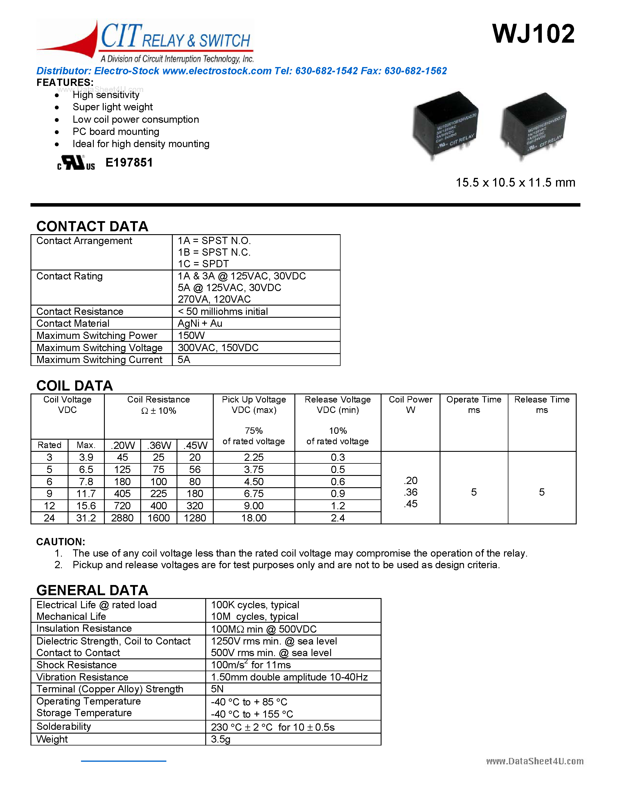 Datasheet WJ102 - CIT SWITCH page 1