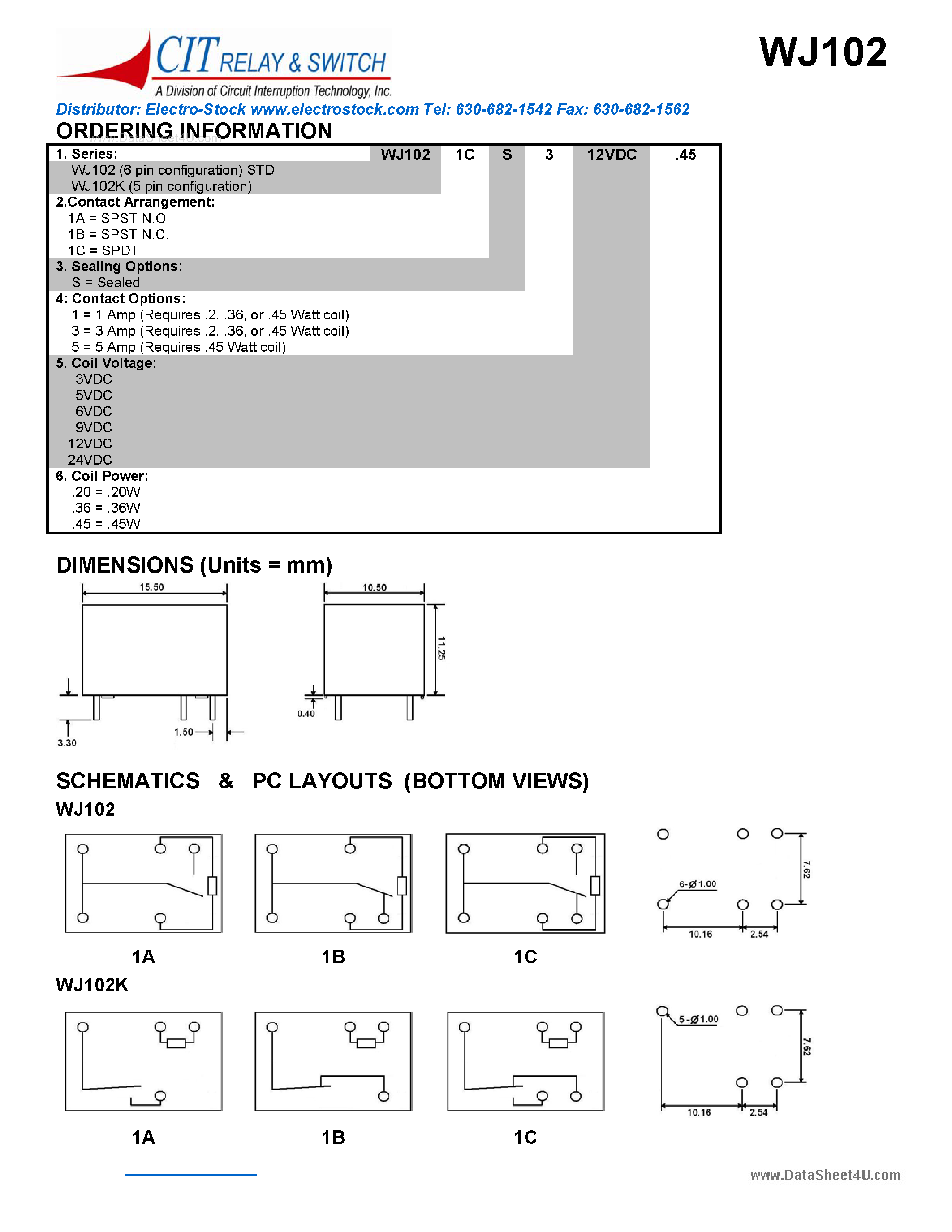 Datasheet WJ102 - CIT SWITCH page 2