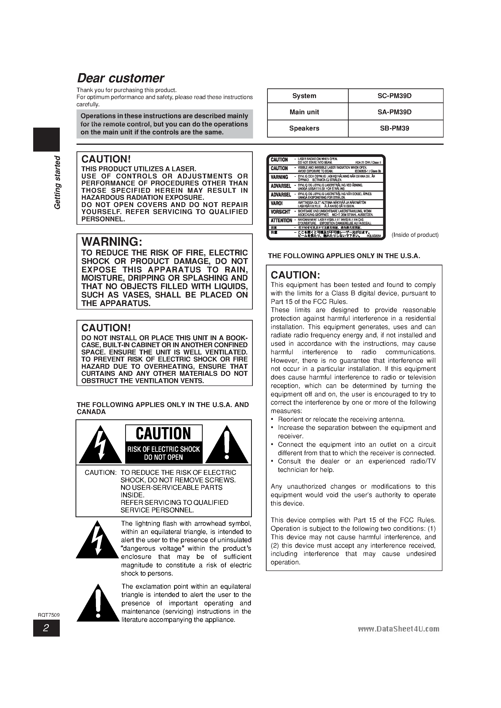 Даташит SA-PM39D - DVD Stereo System страница 2