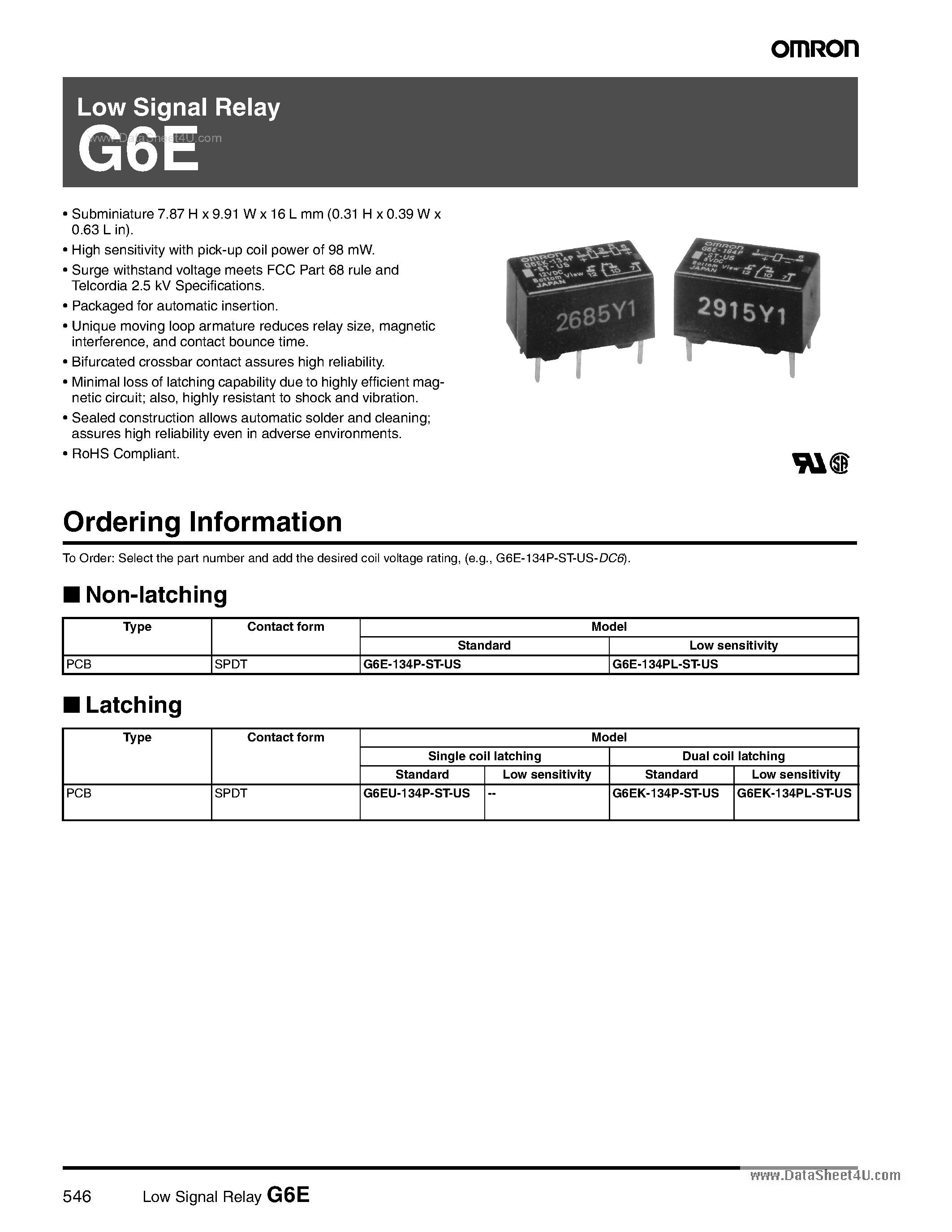 Даташит G6E - 3A SPDT Relay страница 1
