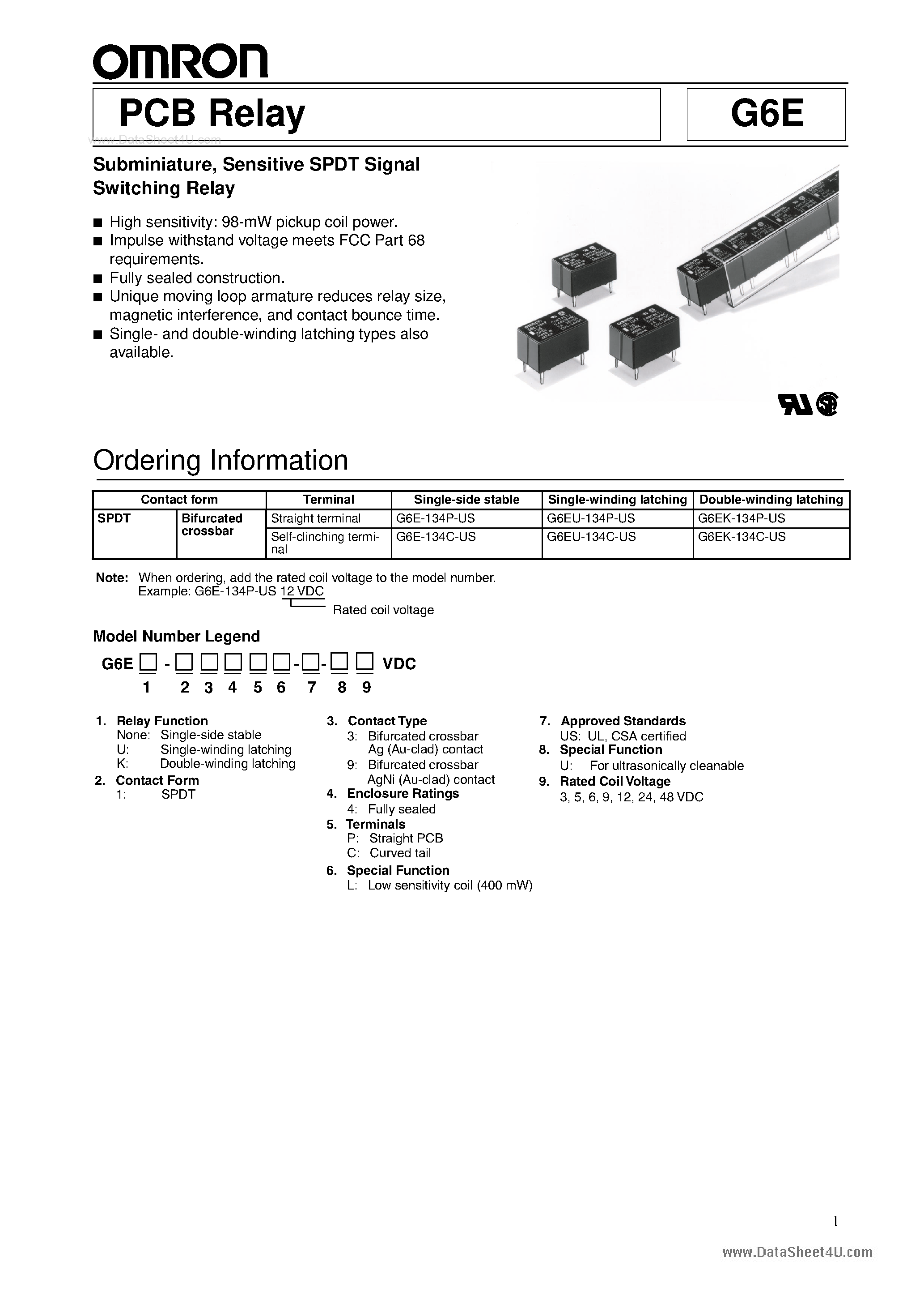 Даташит G6E - PCB Relay страница 1