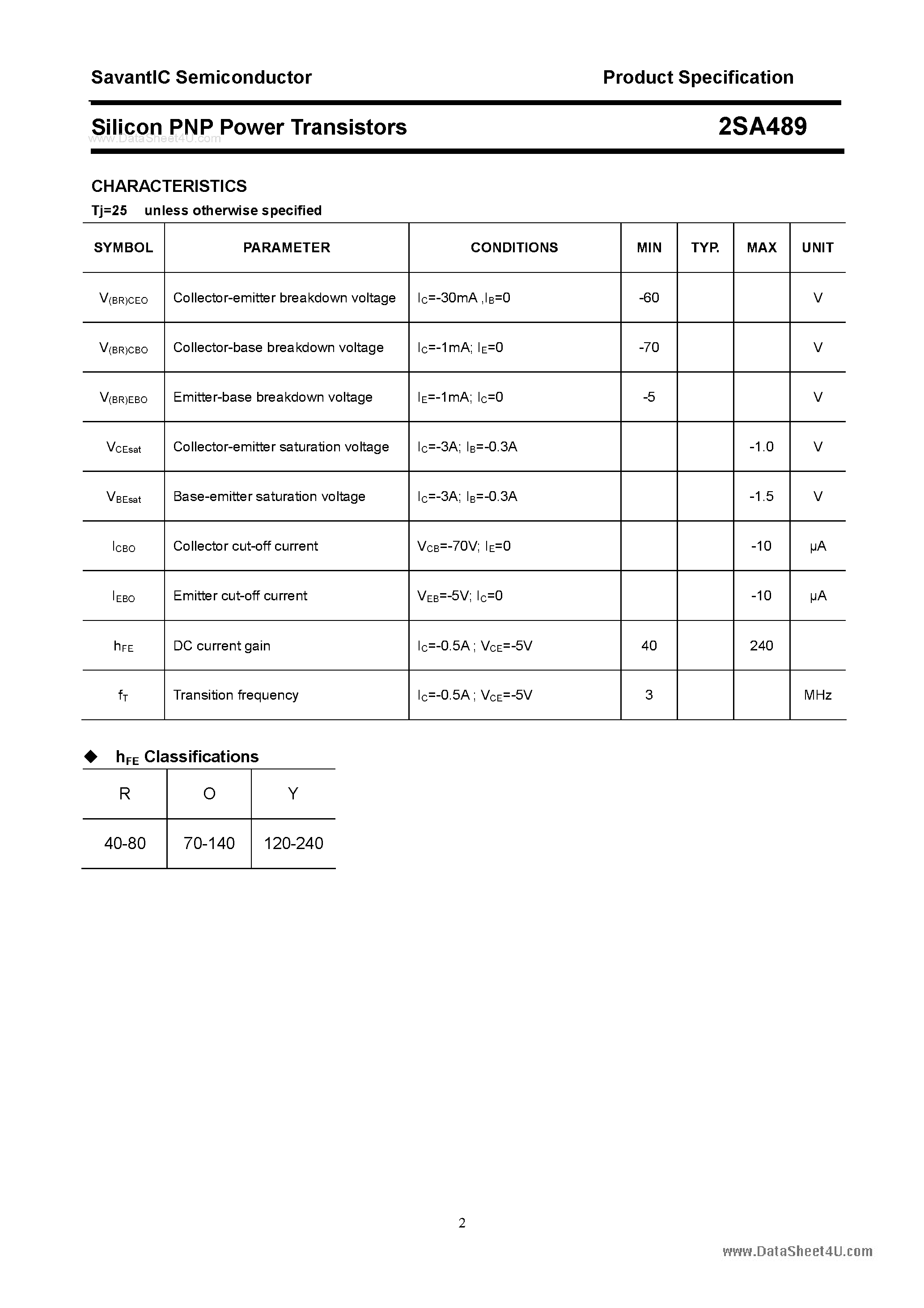 Datasheet 2SA489 - Silicon POwer Transistors page 2