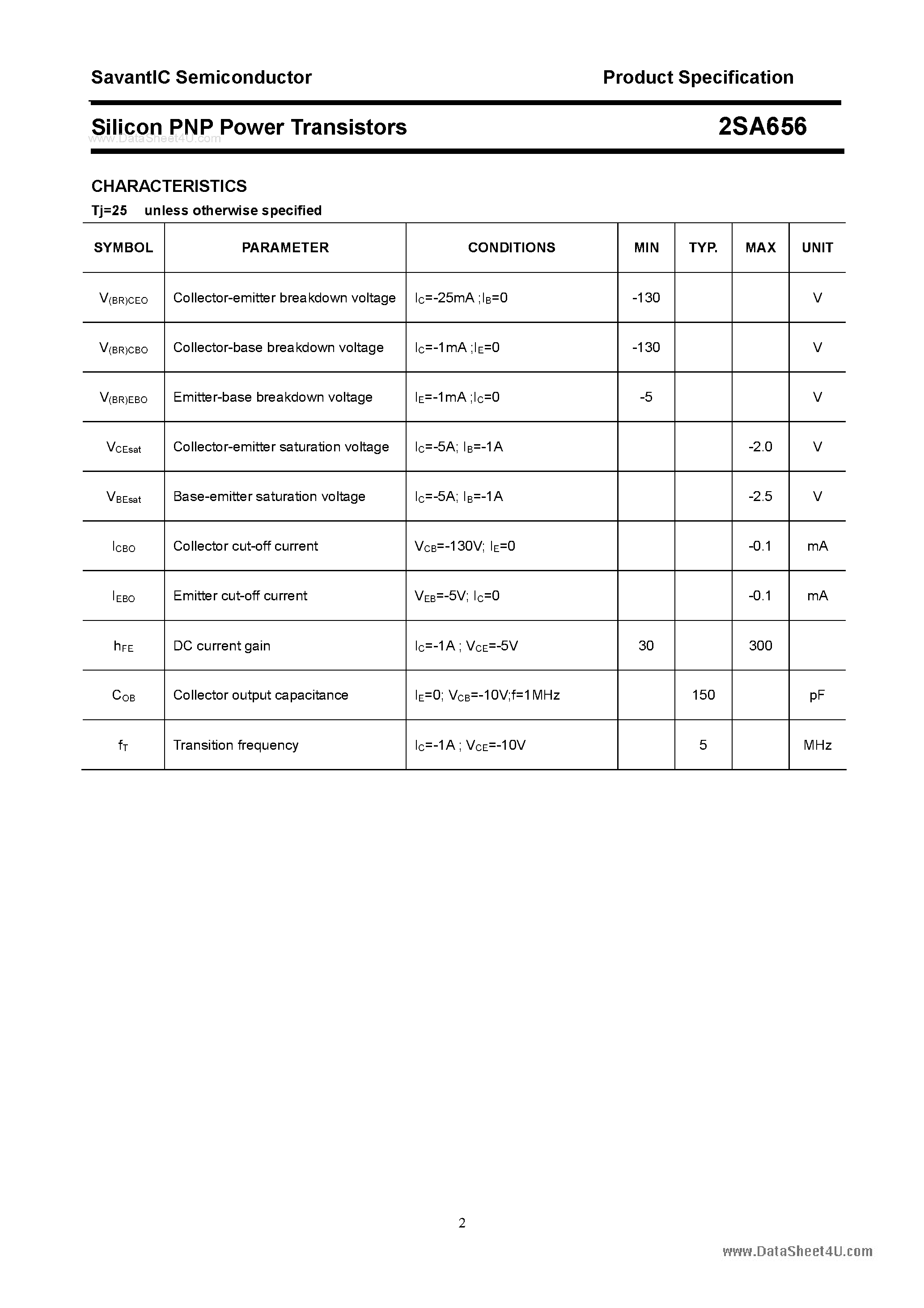 Datasheet 2SA656 - Silicon POwer Transistors page 2