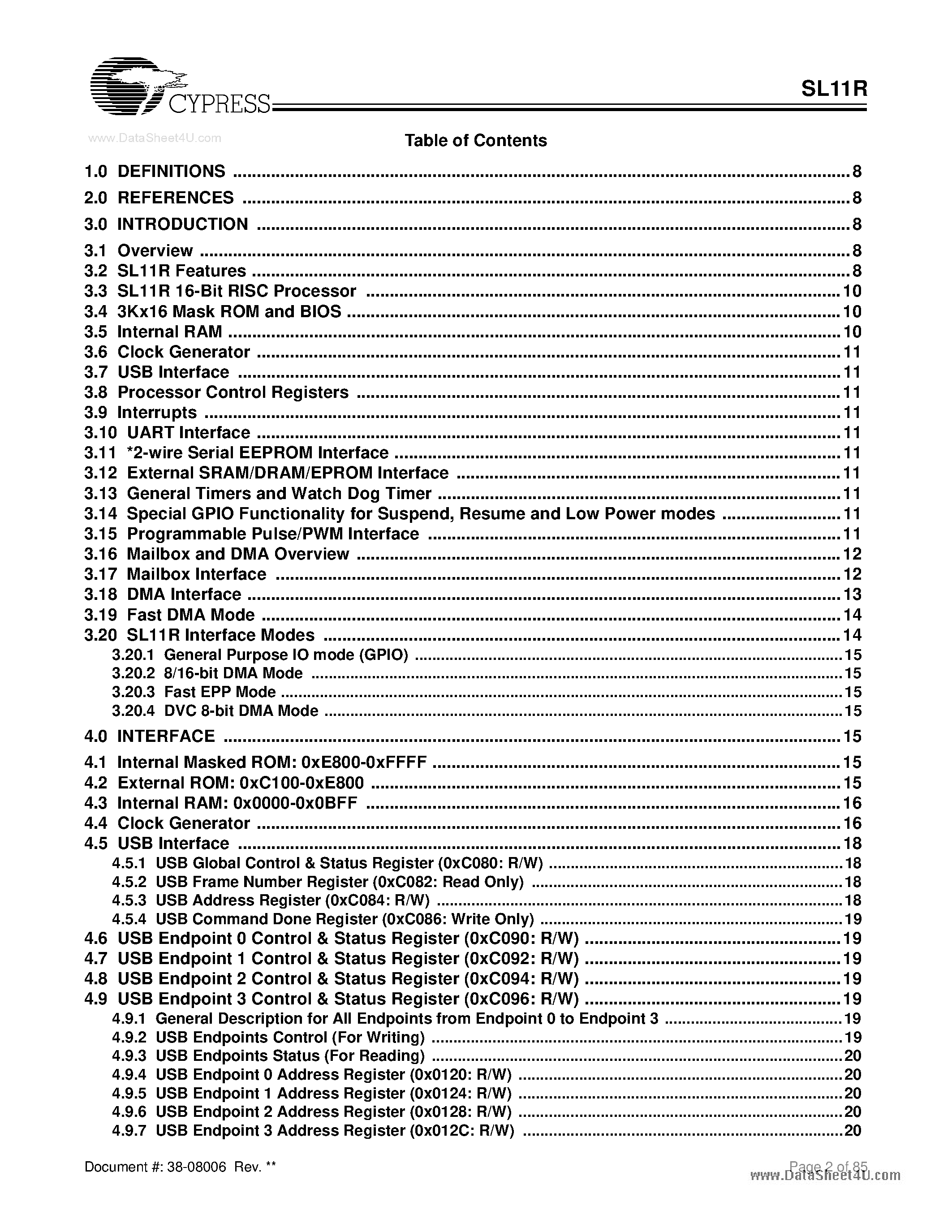 Datasheet SL11R page 2 Datasheet SL11R - USB Controller/ 16-Bit RISC Processor page 2
