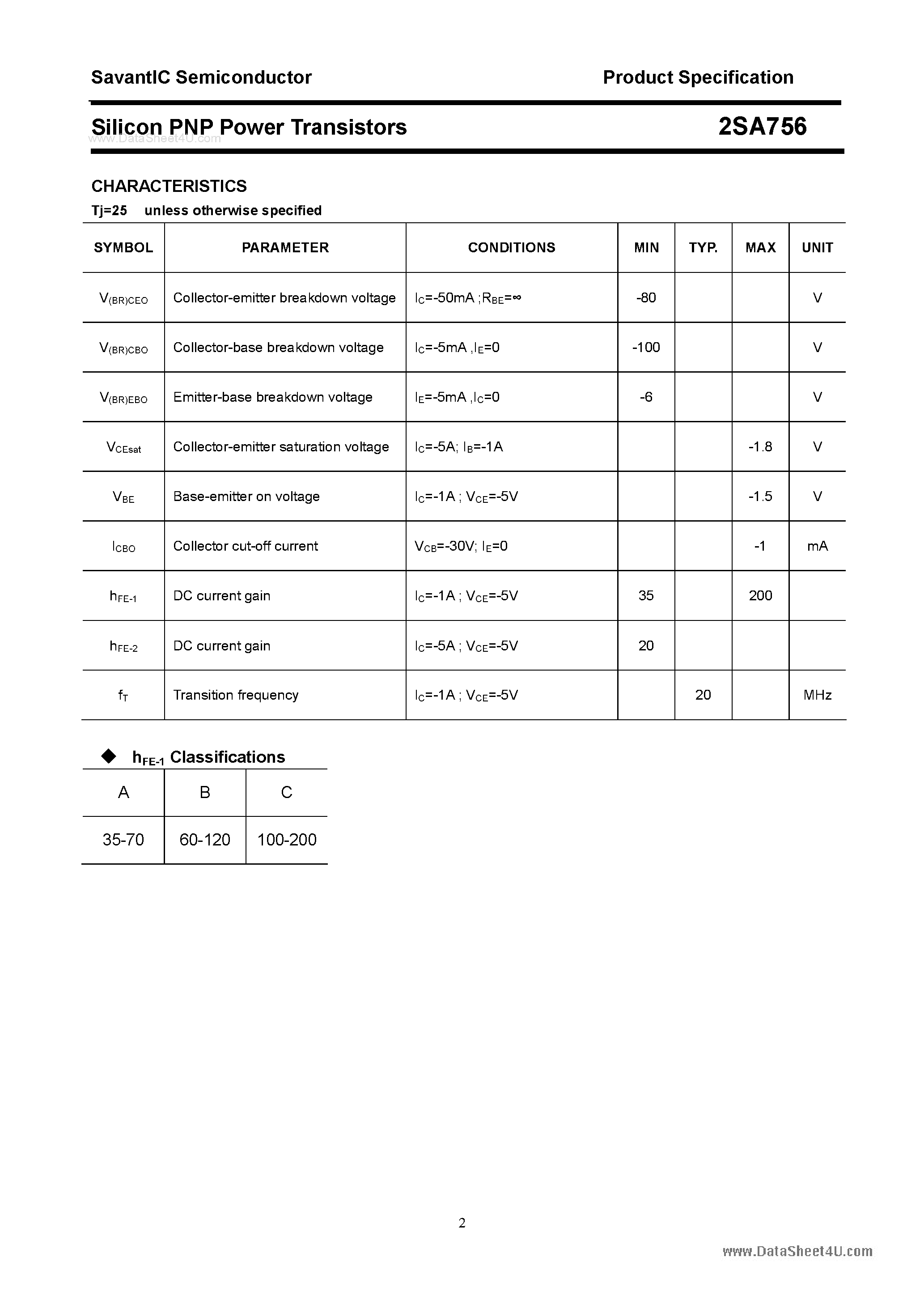 Datasheet 2SA756 - Silicon POwer Transistors page 2