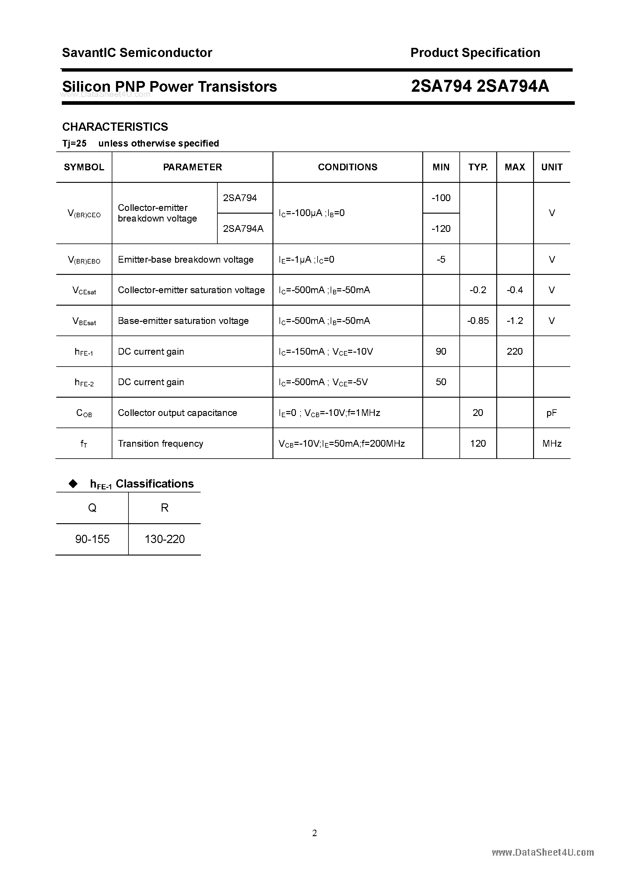 Datasheet 2SA794 - Silicon POwer Transistors page 2