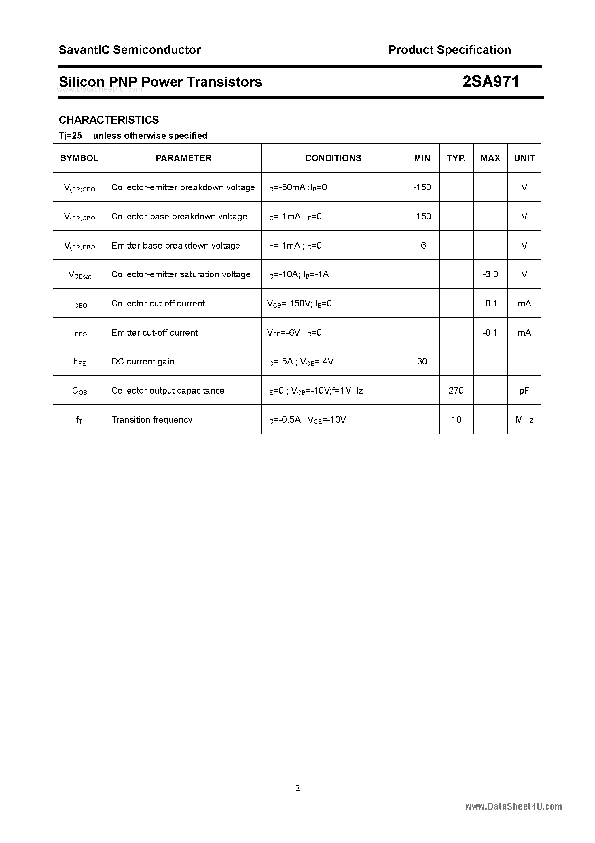 Datasheet 2SA971 - Silicon POwer Transistors page 2