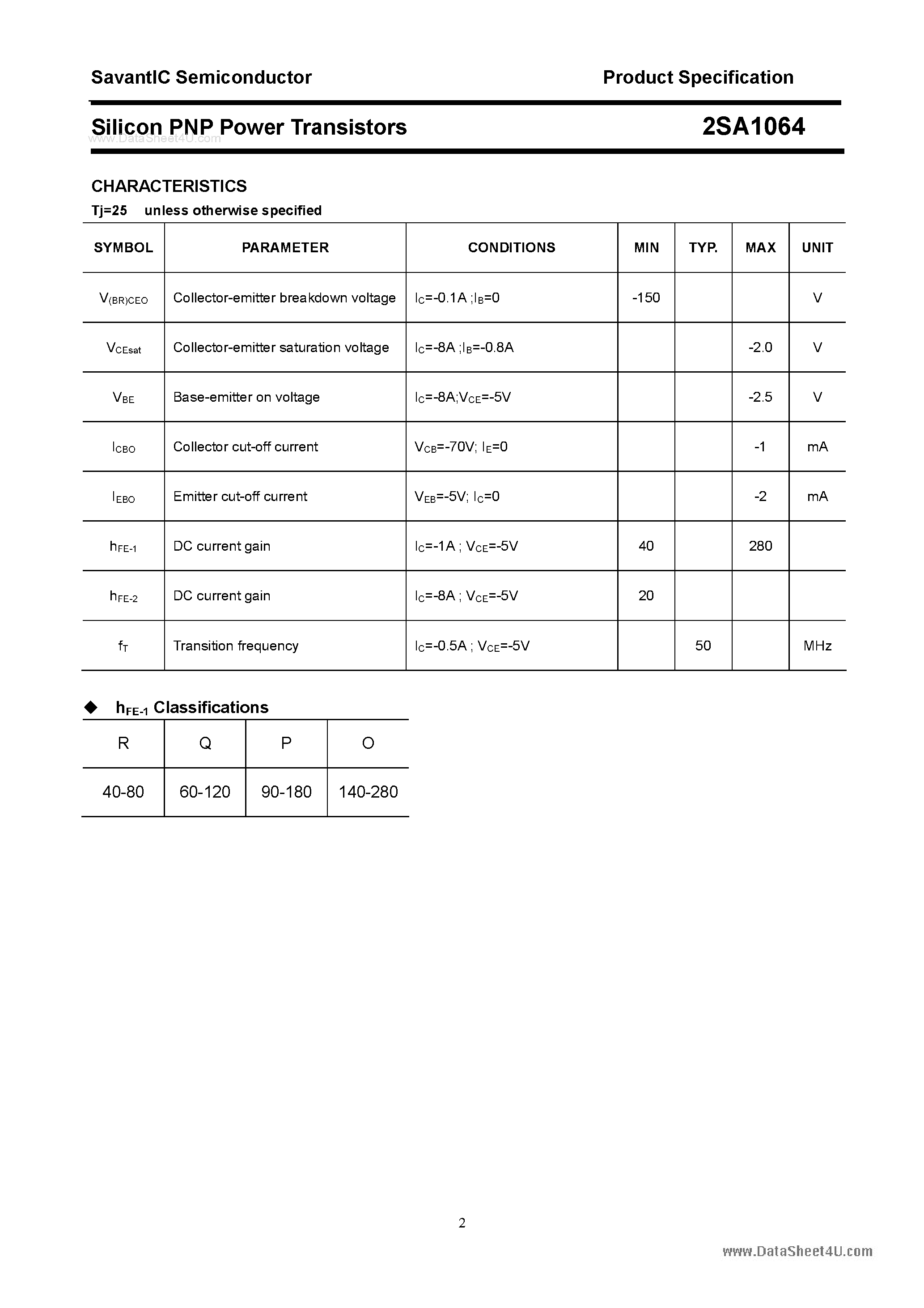 Datasheet 2SA1064 - Silicon POwer Transistors page 2