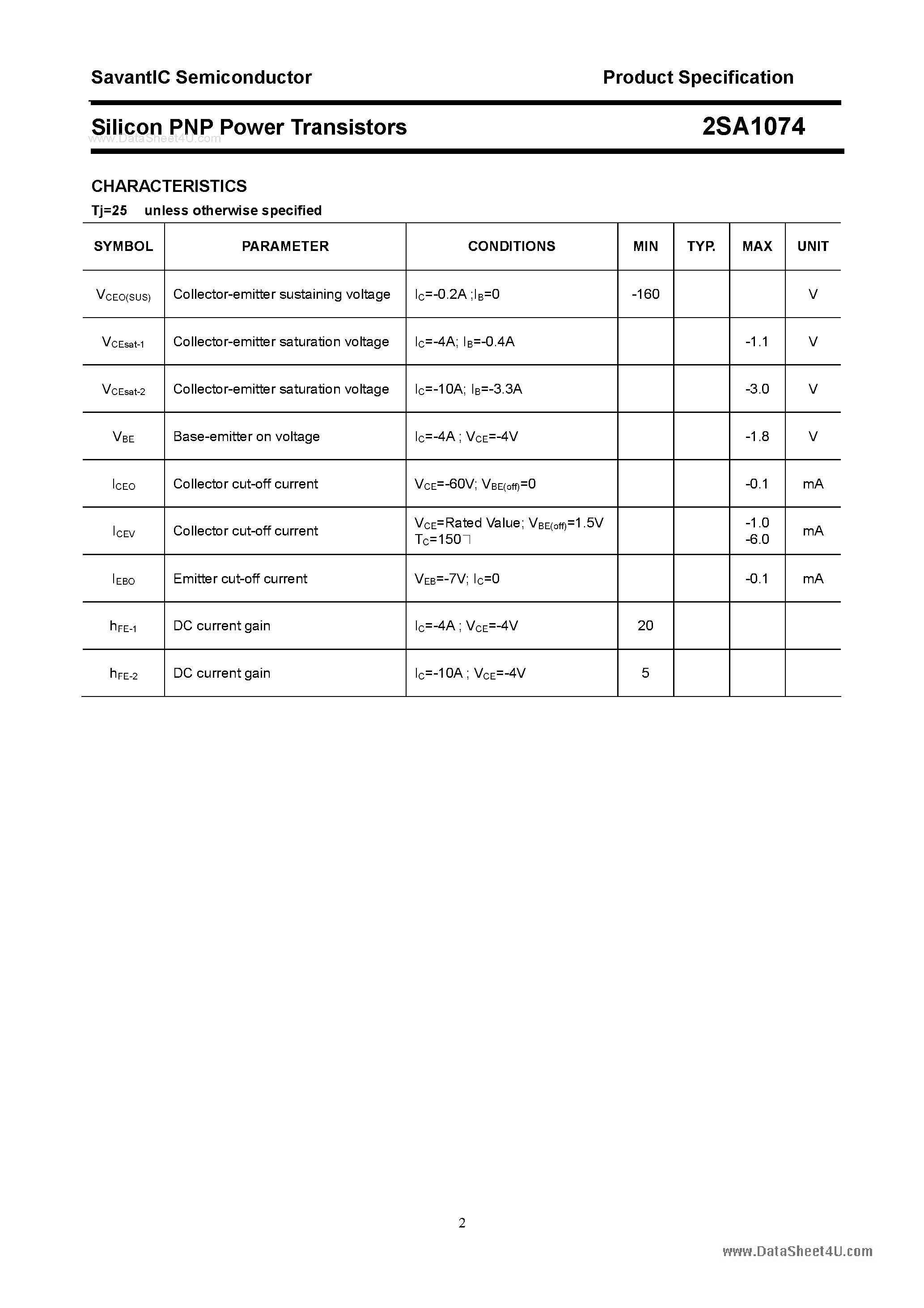 Datasheet 2SA1074 - SILICON POWER TRANSISTOR page 2