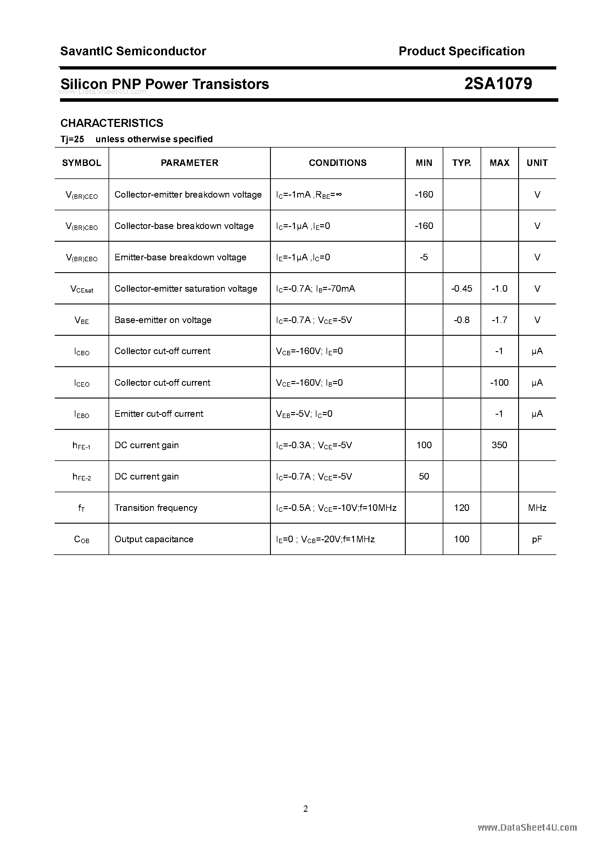 Datasheet 2SA1079 - SILICON POWER TRANSISTOR page 2