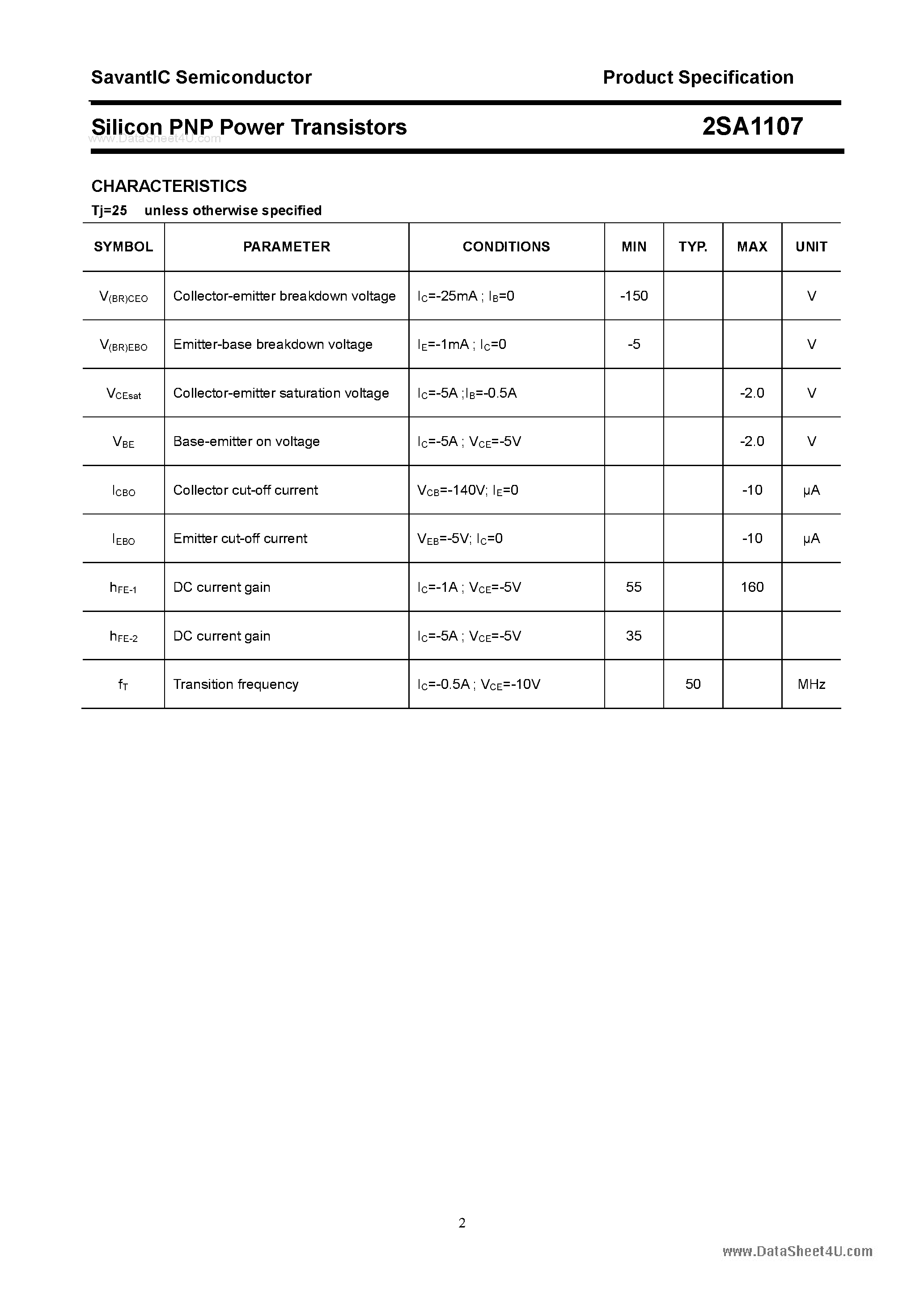 Datasheet 2SA1107 - SILICON POWER TRANSISTOR page 2