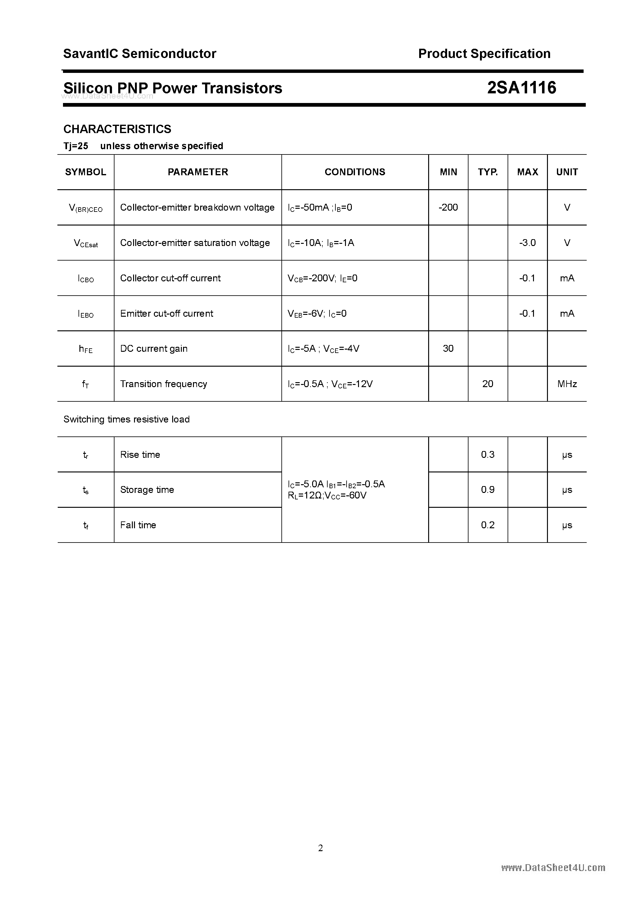 Datasheet 2SA1116 - SILICON POWER TRANSISTOR page 2