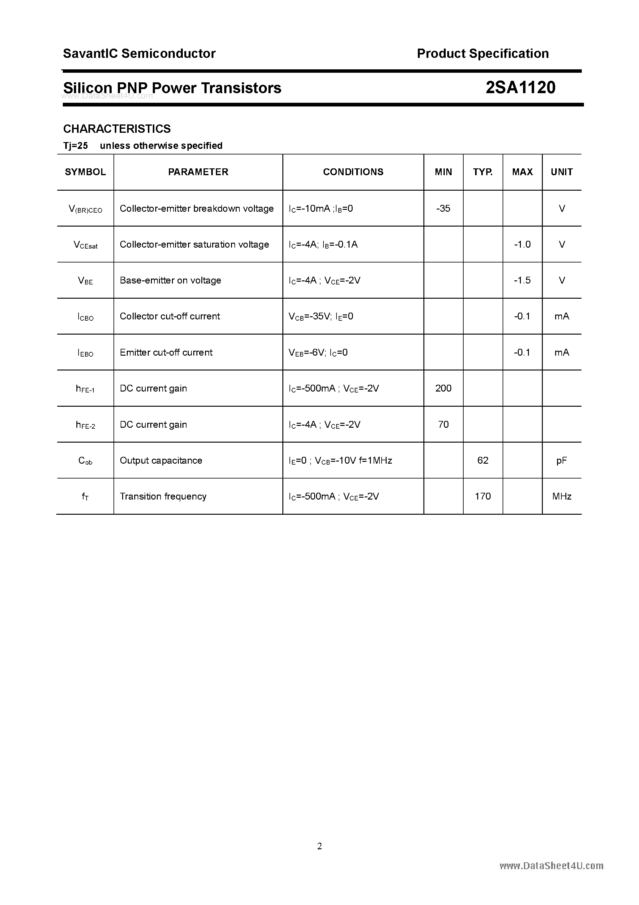 Datasheet 2SA1120 - SILICON POWER TRANSISTOR page 2