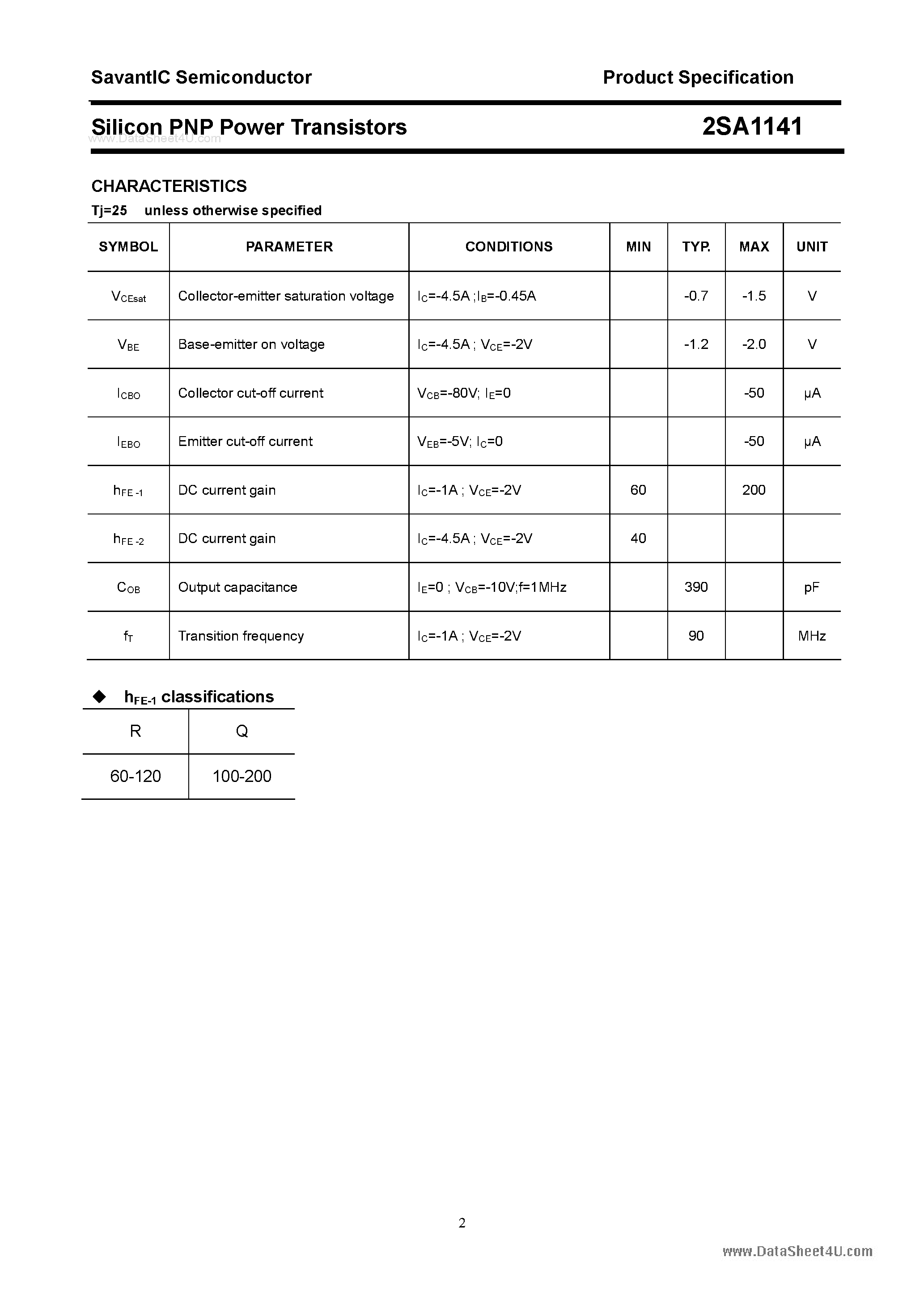 Datasheet 2SA1141 - SILICON POWER TRANSISTOR page 2
