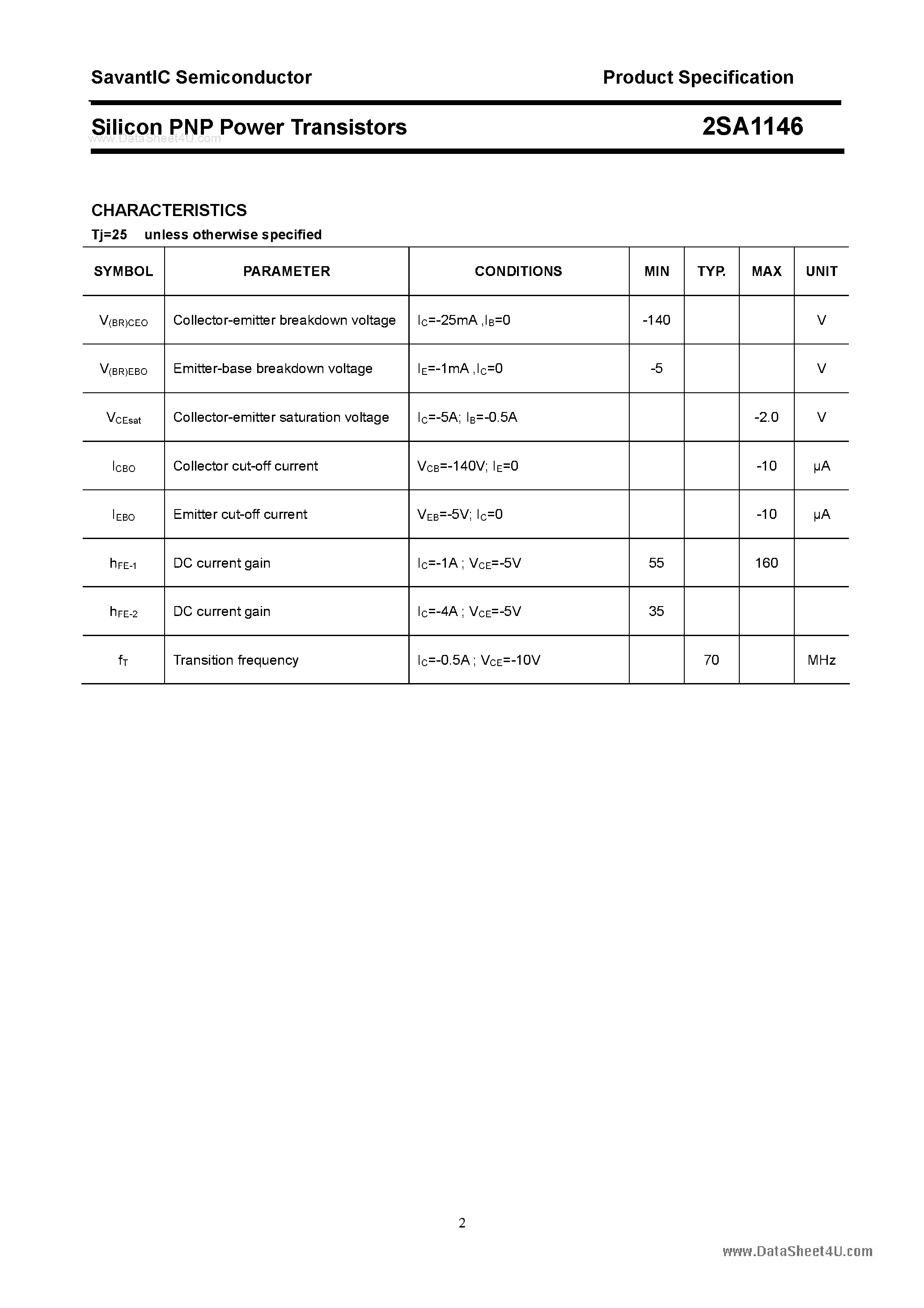Datasheet 2SA1146 - SILICON POWER TRANSISTOR page 2