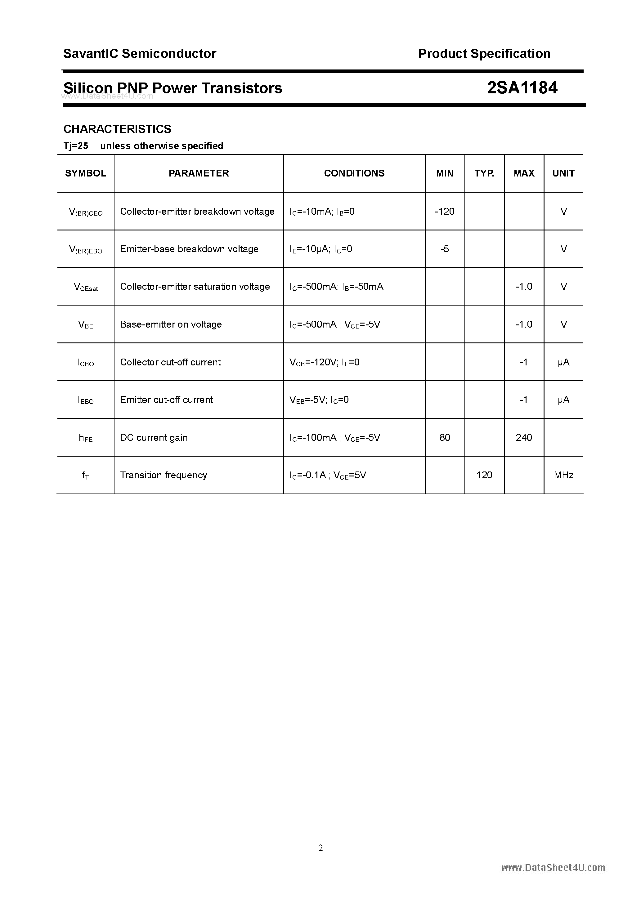 Datasheet 2SA1184 - SILICON POWER TRANSISTOR page 2