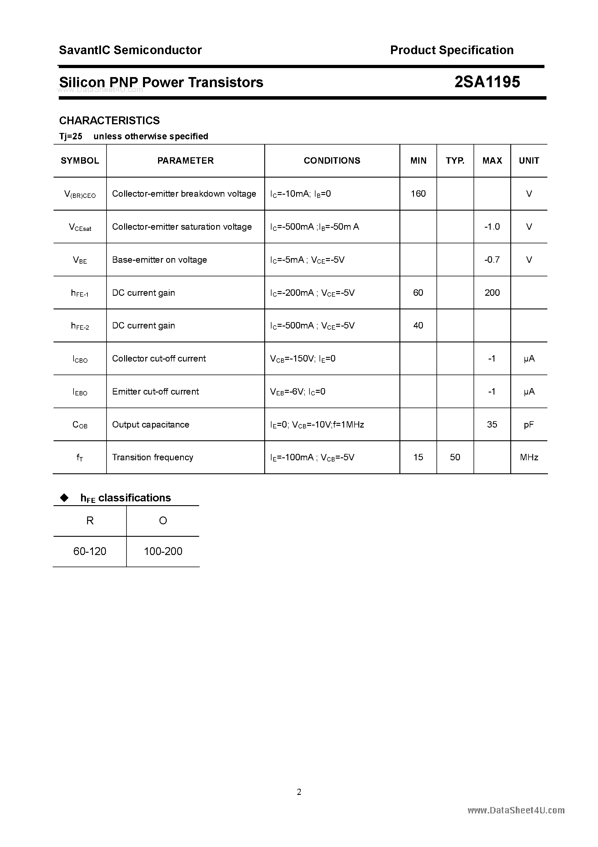 Datasheet 2SA1195 - SILICON POWER TRANSISTOR page 2