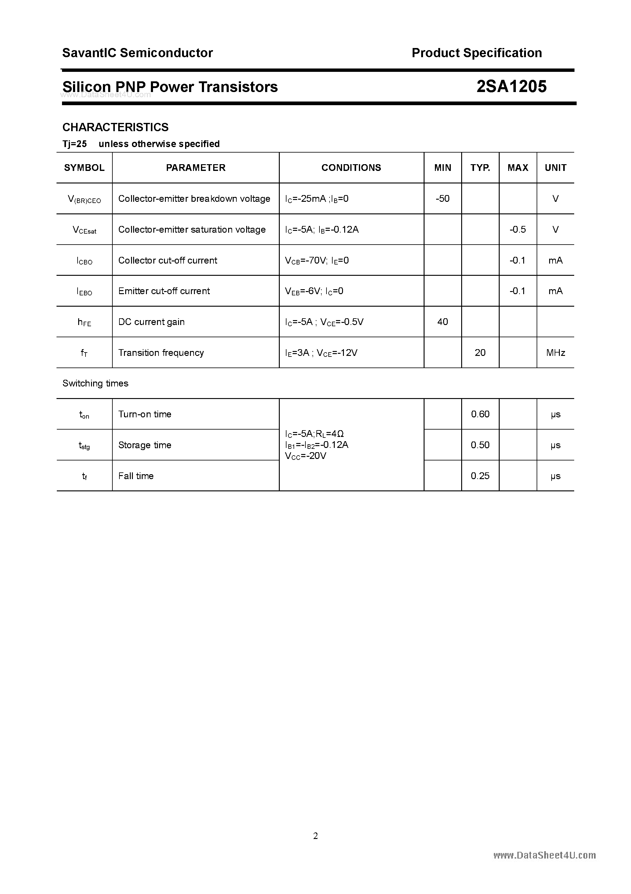 Datasheet 2SA1205 - SILICON POWER TRANSISTOR page 2