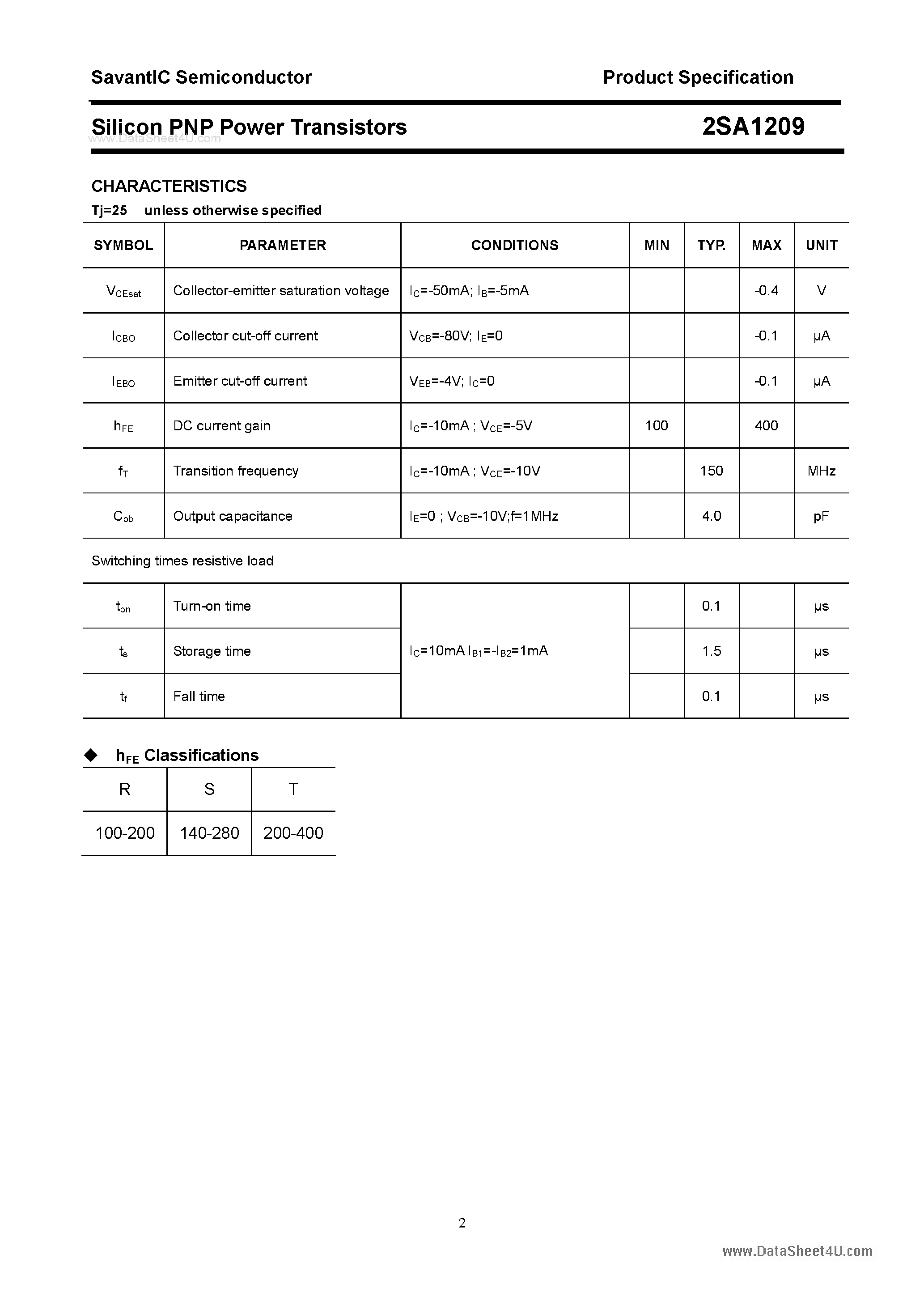Datasheet 2SA1209 - SILICON POWER TRANSISTOR page 2