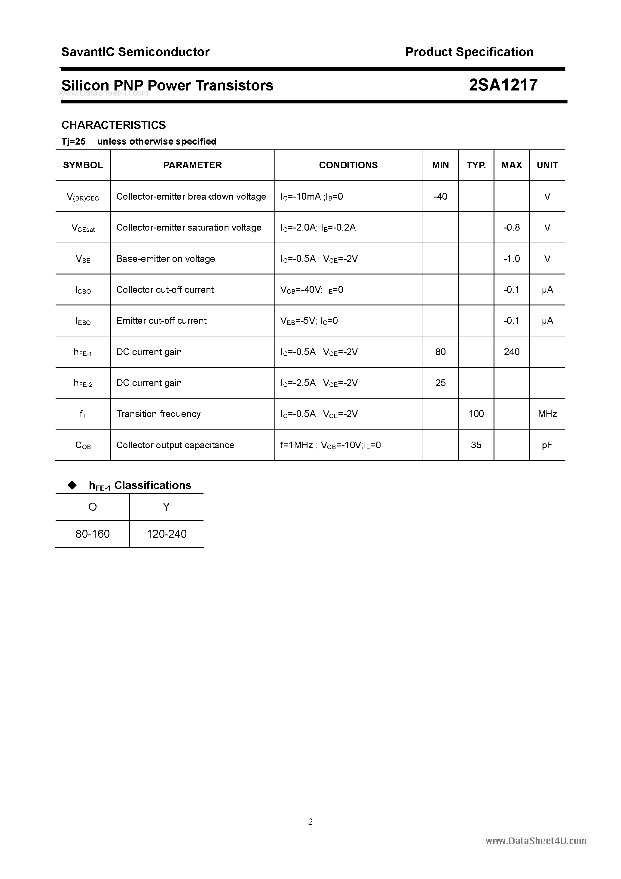 Datasheet 2SA1217 - SILICON POWER TRANSISTOR page 2
