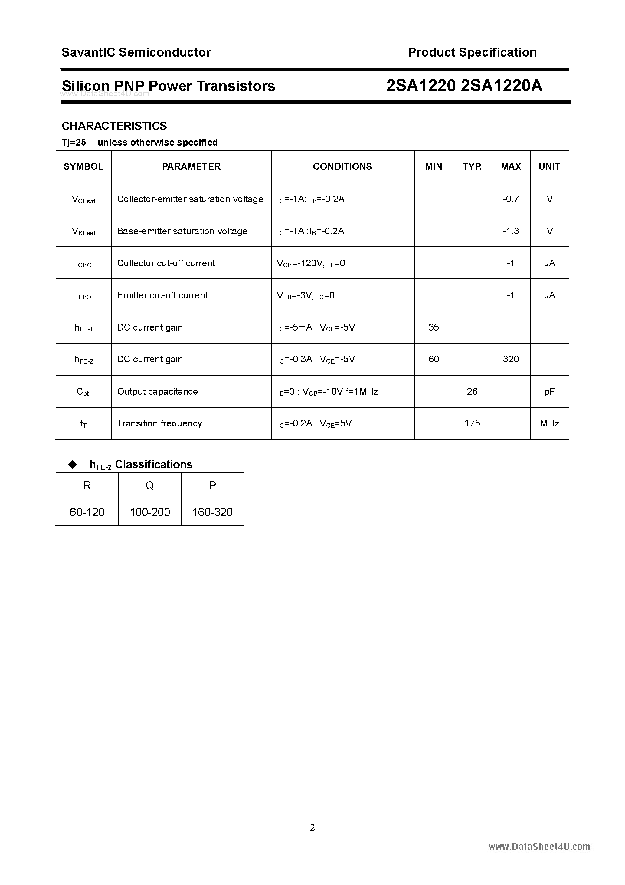 Datasheet 2SA1220 - SILICON POWER TRANSISTOR page 2